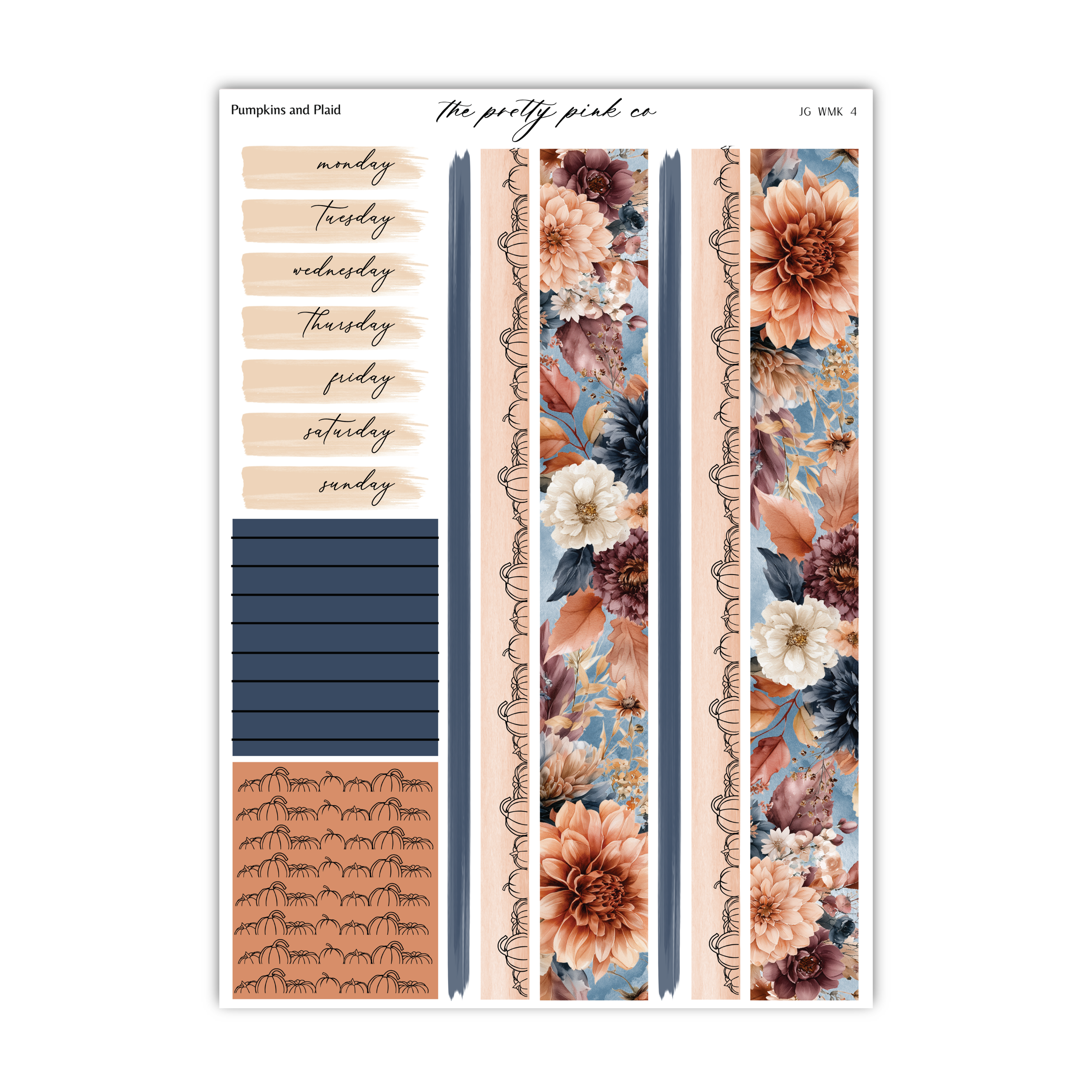 The image is a collection of decorative elements, including a floral pattern, a calendar, and a color palette, all arranged in a visually appealing manner.