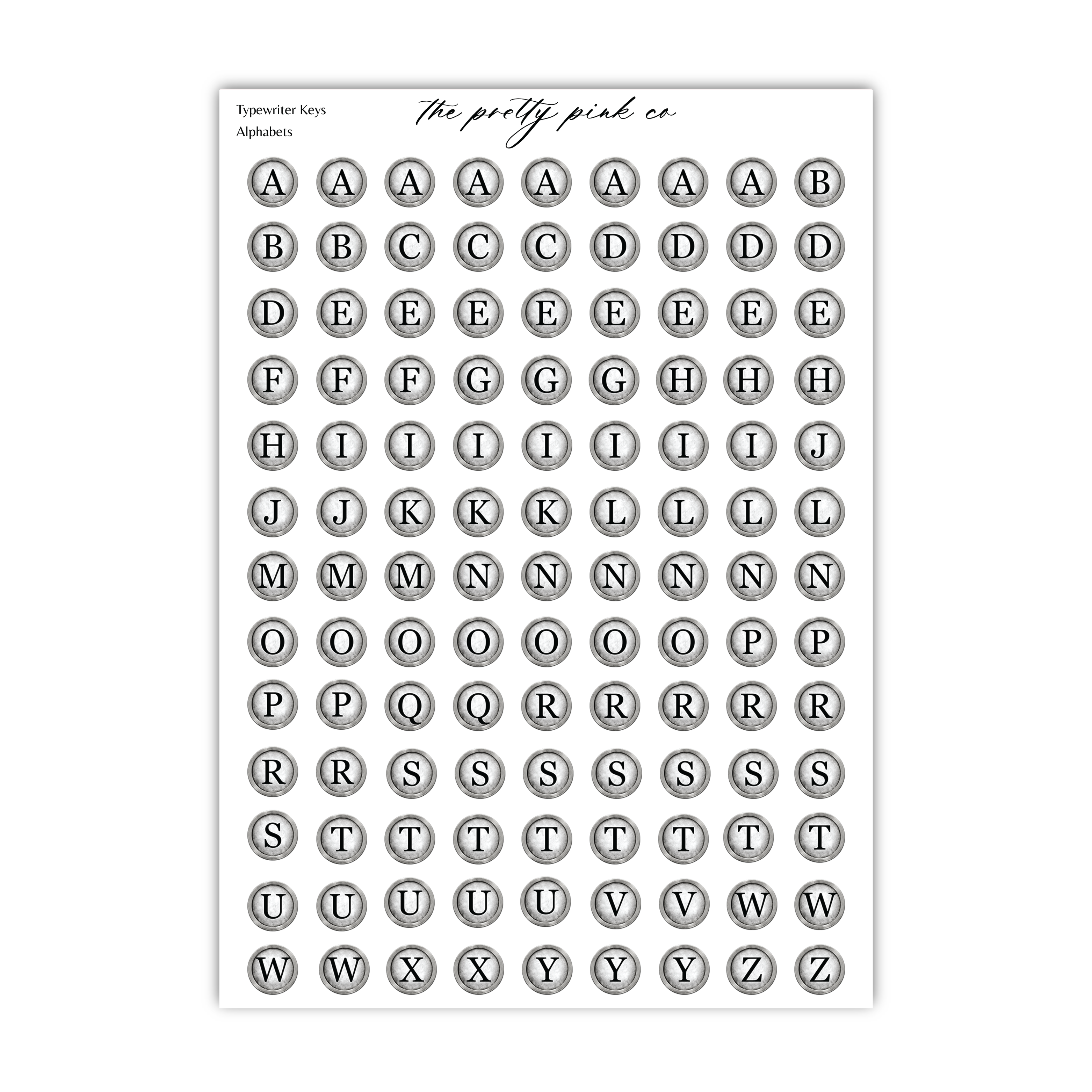 a grid of various circular shapes, each representing a letter of the alphabet. The shapes are arranged in a visually organized manner, and the image does not contain any text or additional objects.