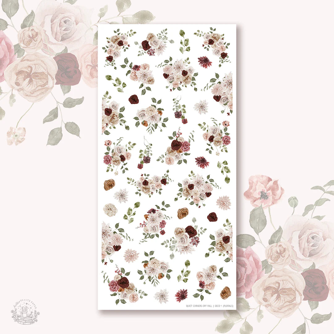 a repeating floral pattern with various types of flowers, including roses, chrysanthemums, and other blooms, arranged in a grid-like layout.