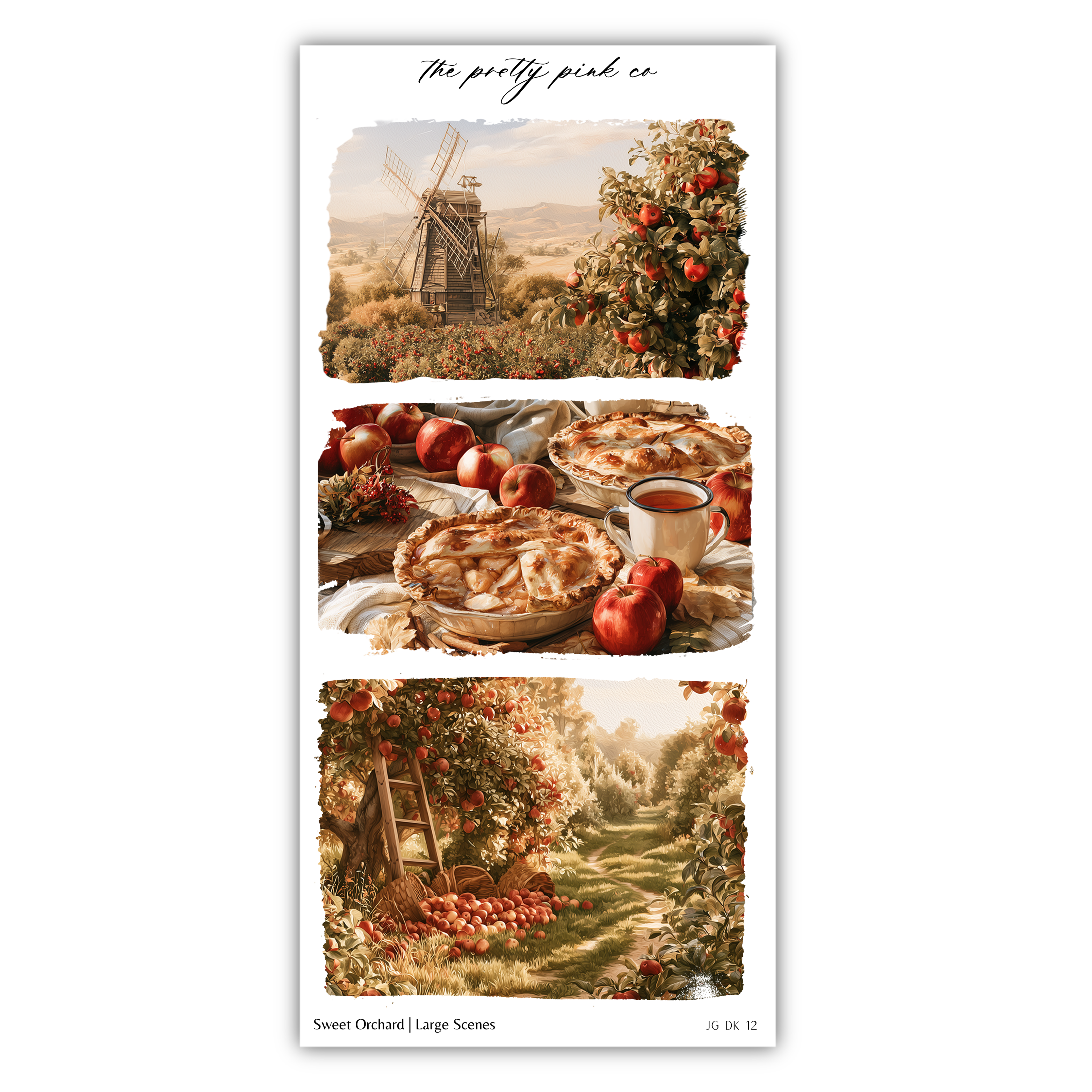The image is a collage of three pictures depicting various scenes related to apples and orchards.