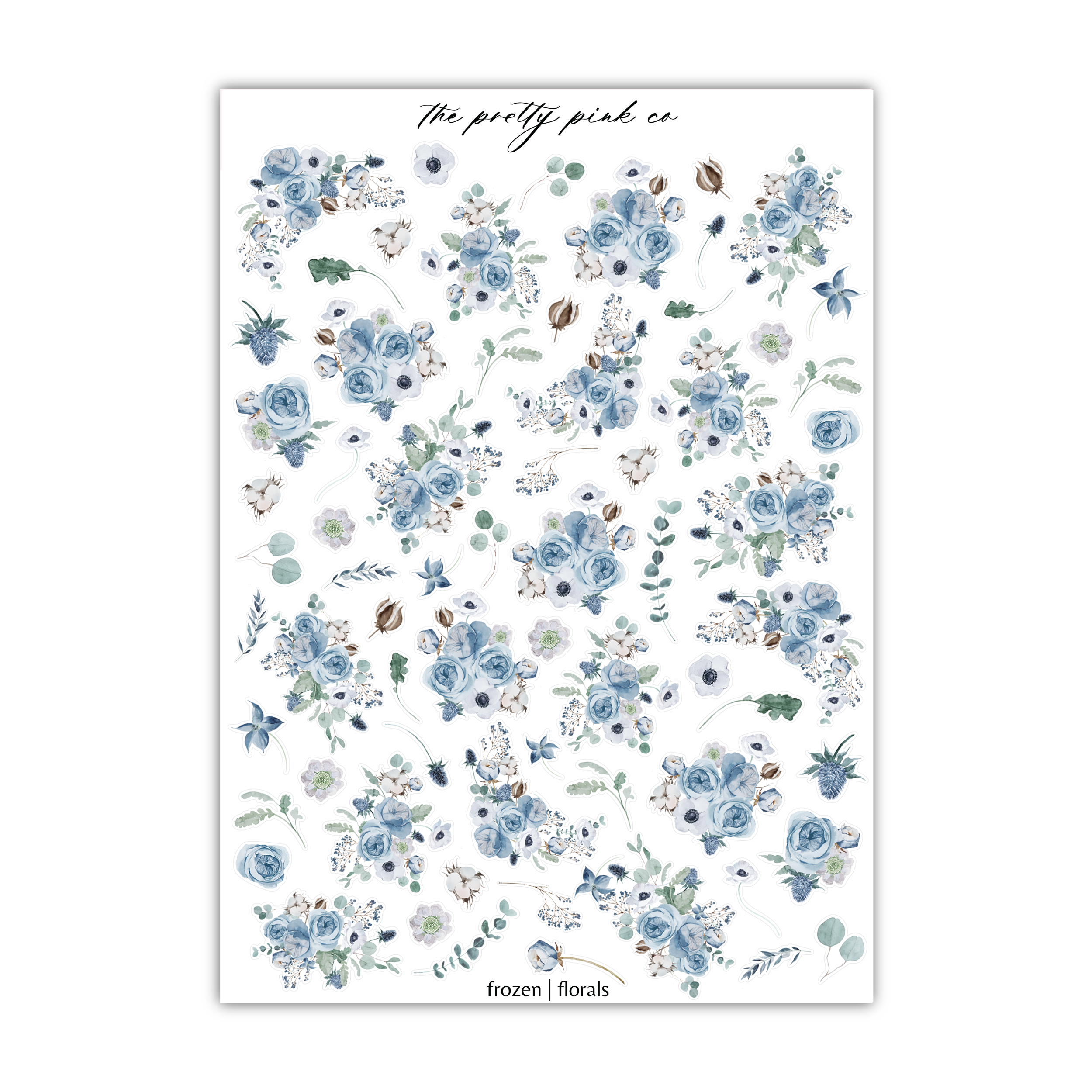 a sheet of paper with blue flowers on it