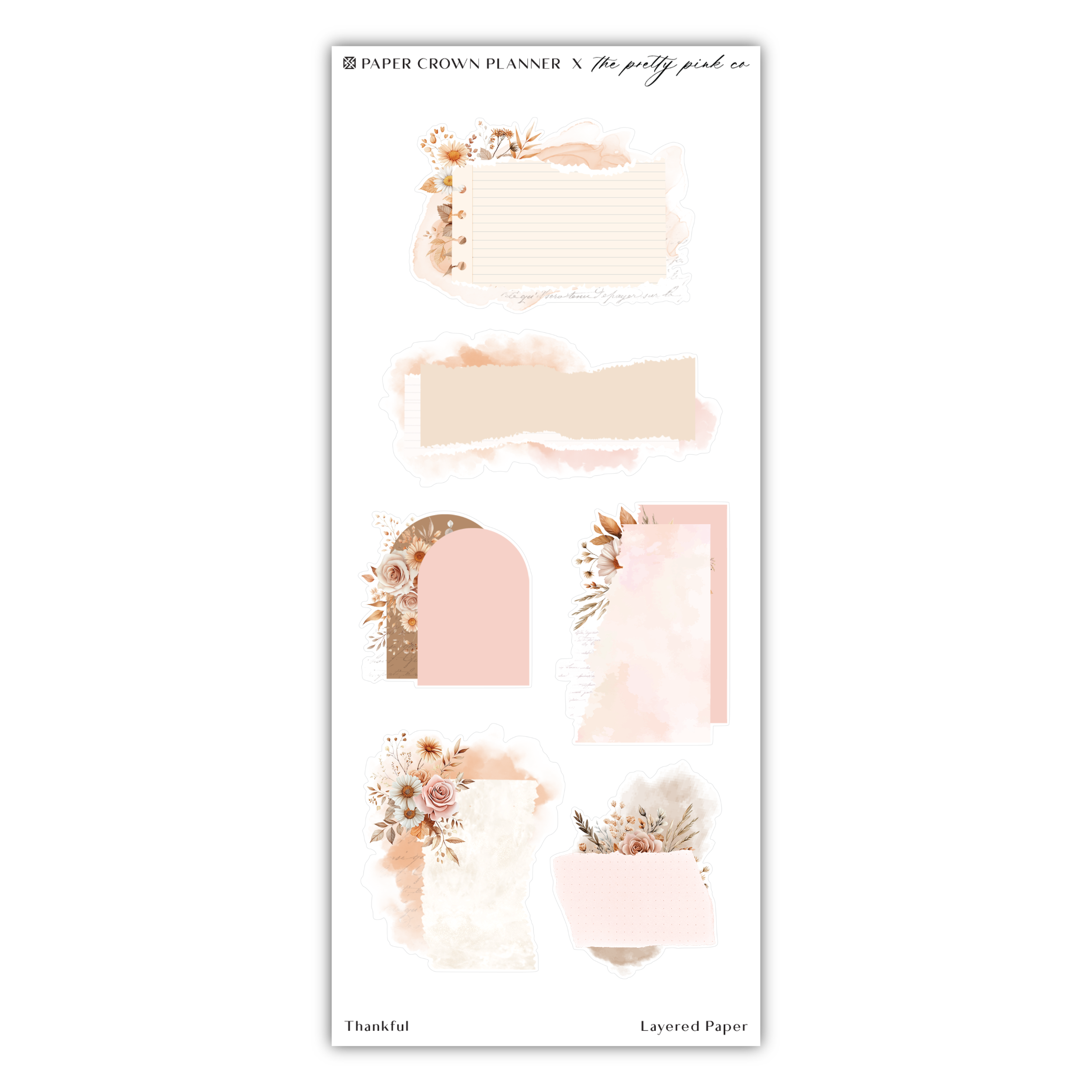 a sticker sheet with flowers and a pink background