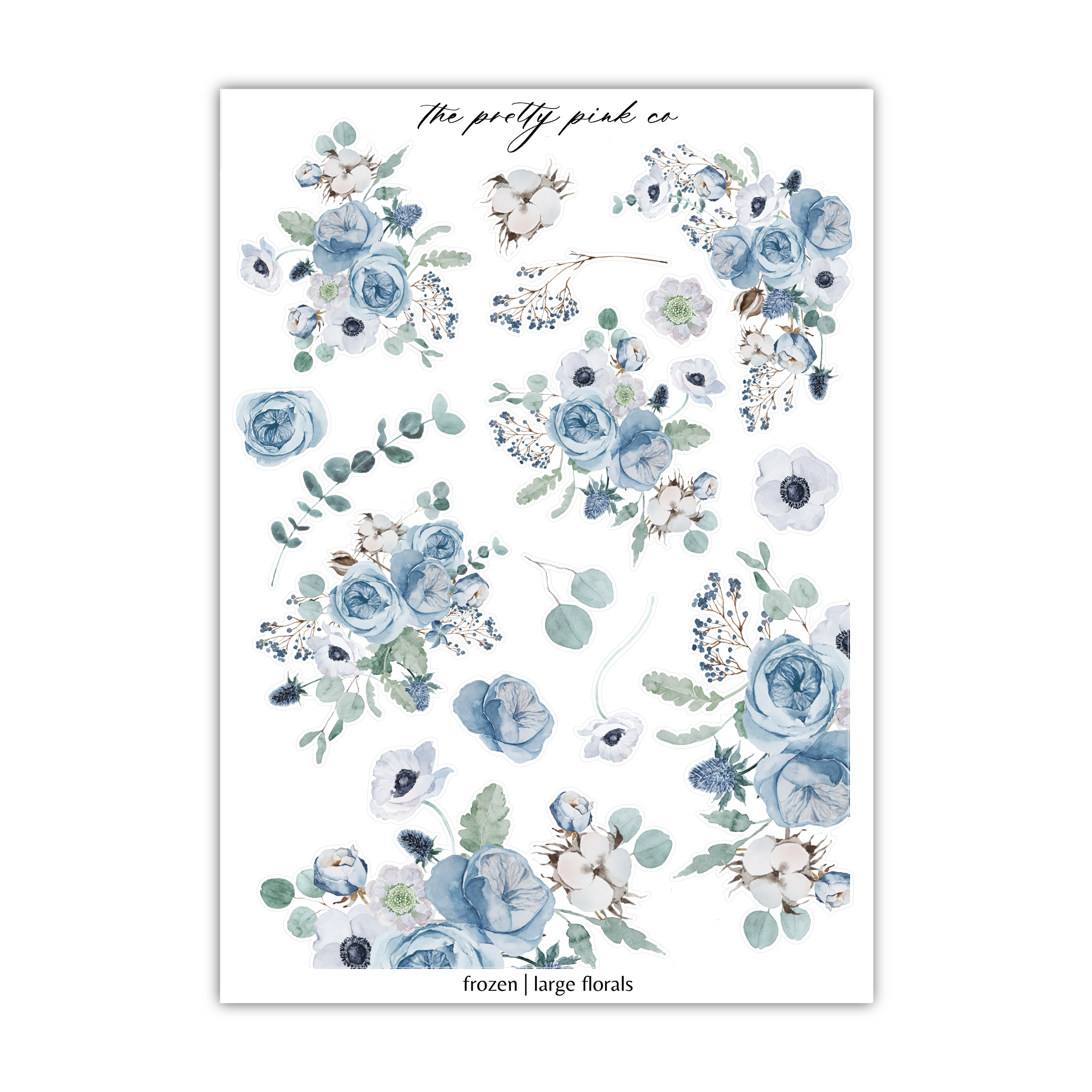 a blue and white floral sticker sheet