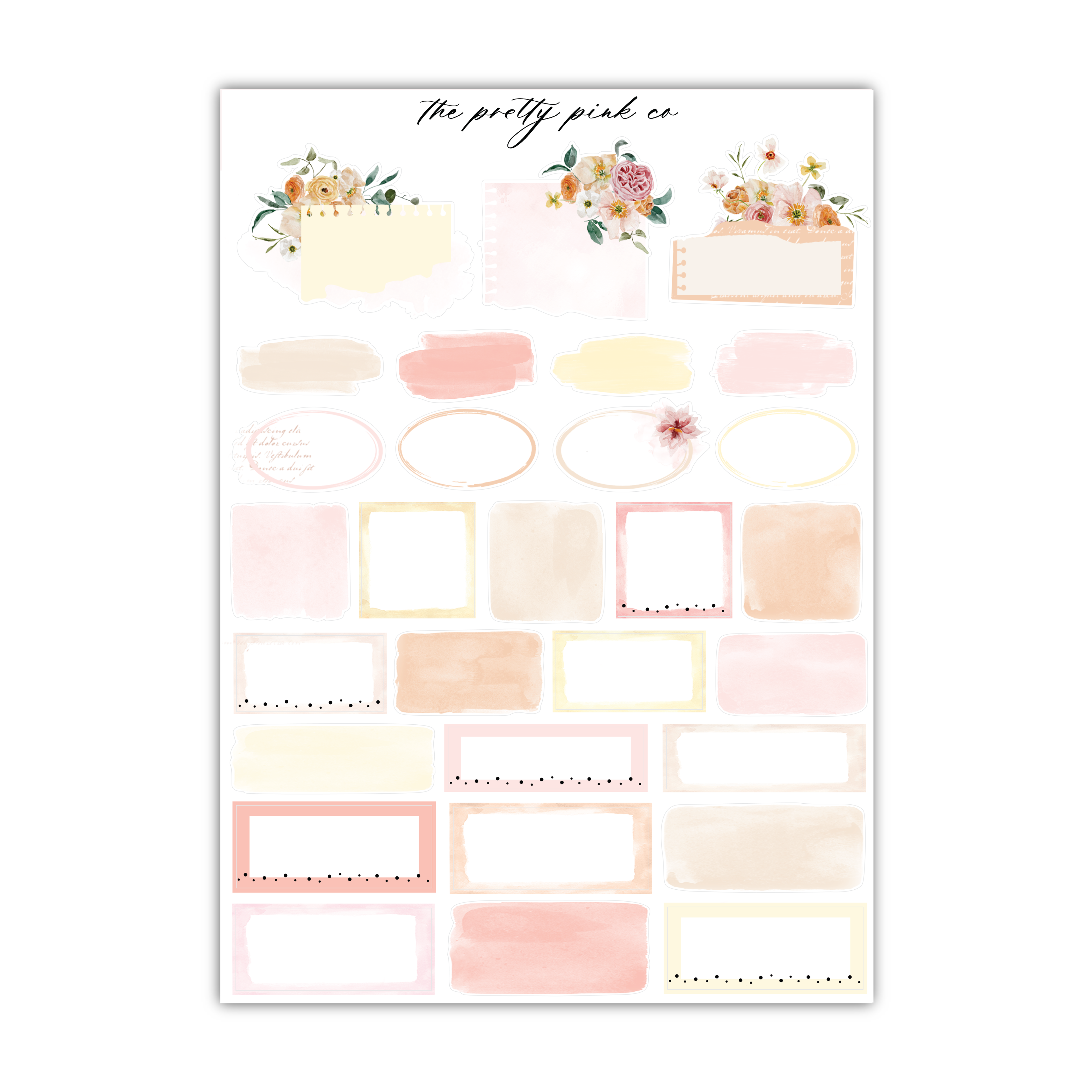 a pink and yellow planner sticker sheet