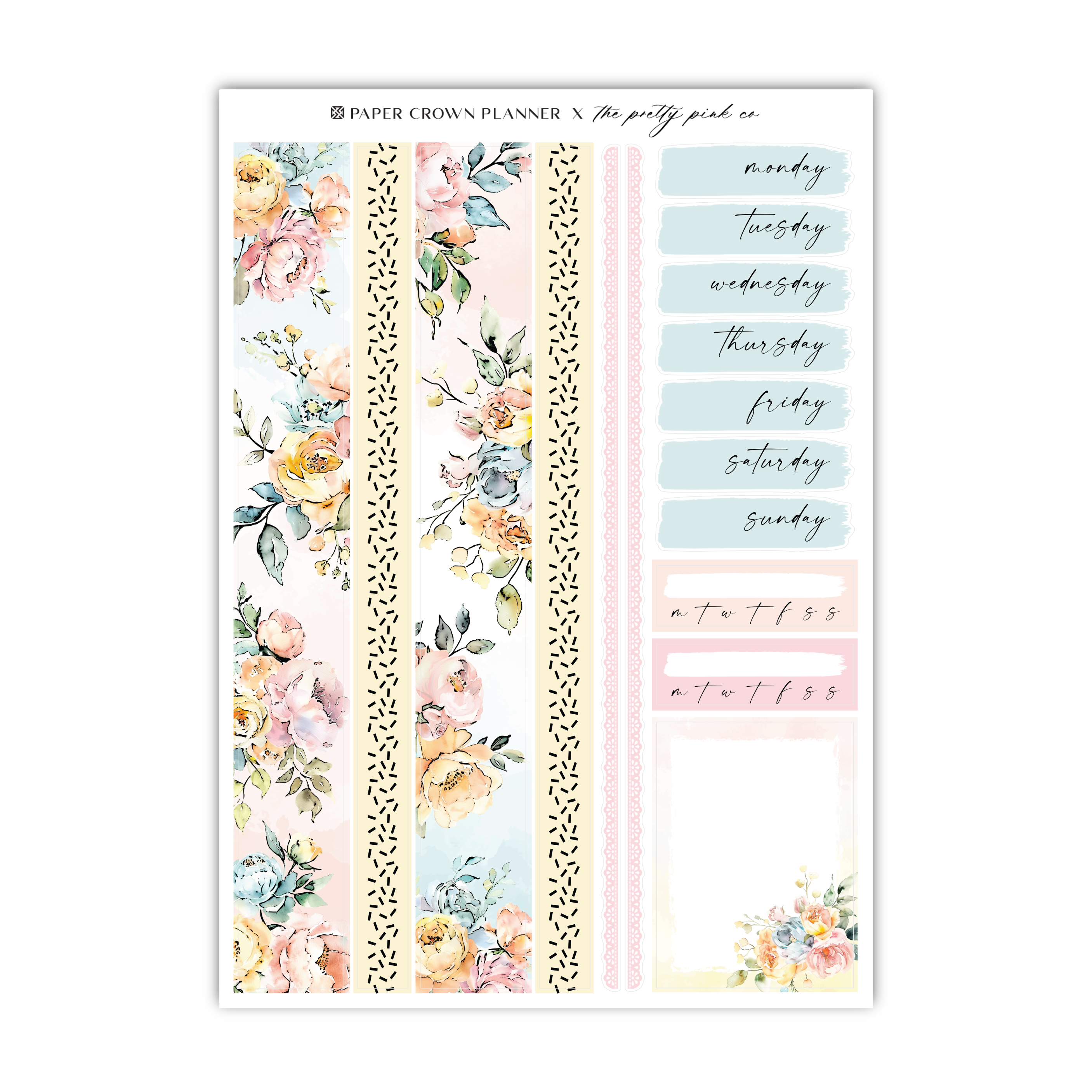 a planner sticker with flowers and stripes