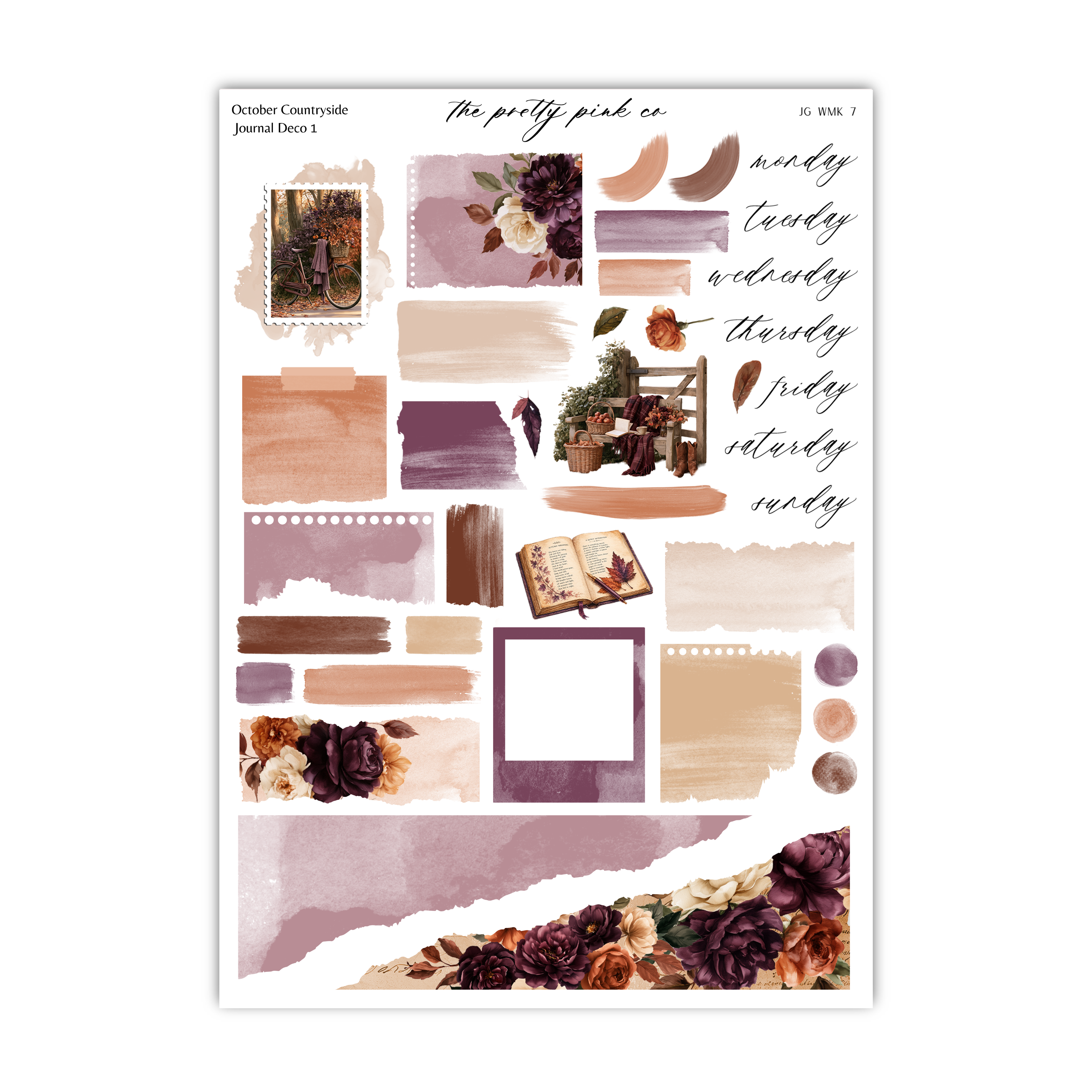 The image is a collage of various elements, including a floral design, a book, and a plant, all set against a background of different shades of purple and brown.