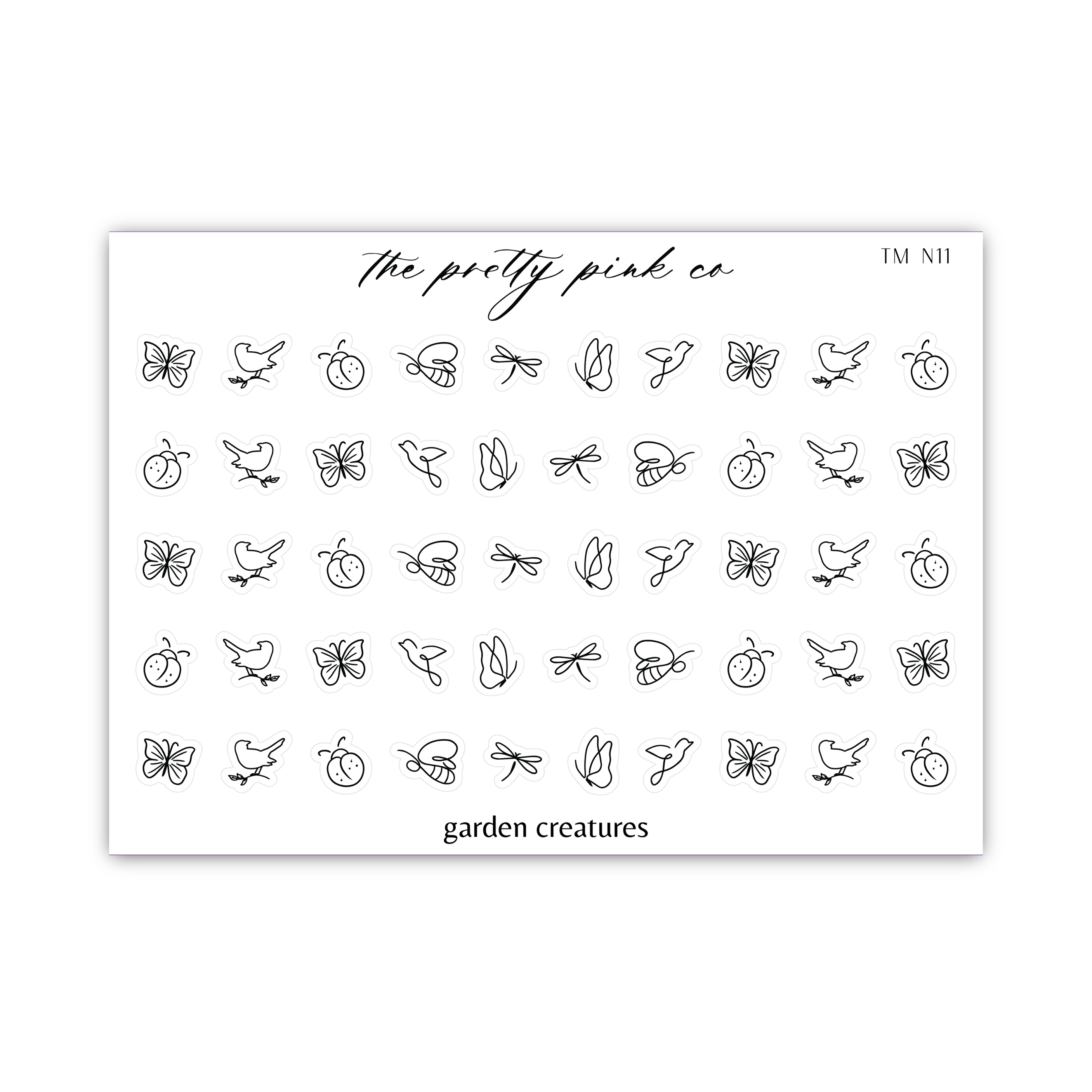 a sheet of paper with the words garden creatures on it