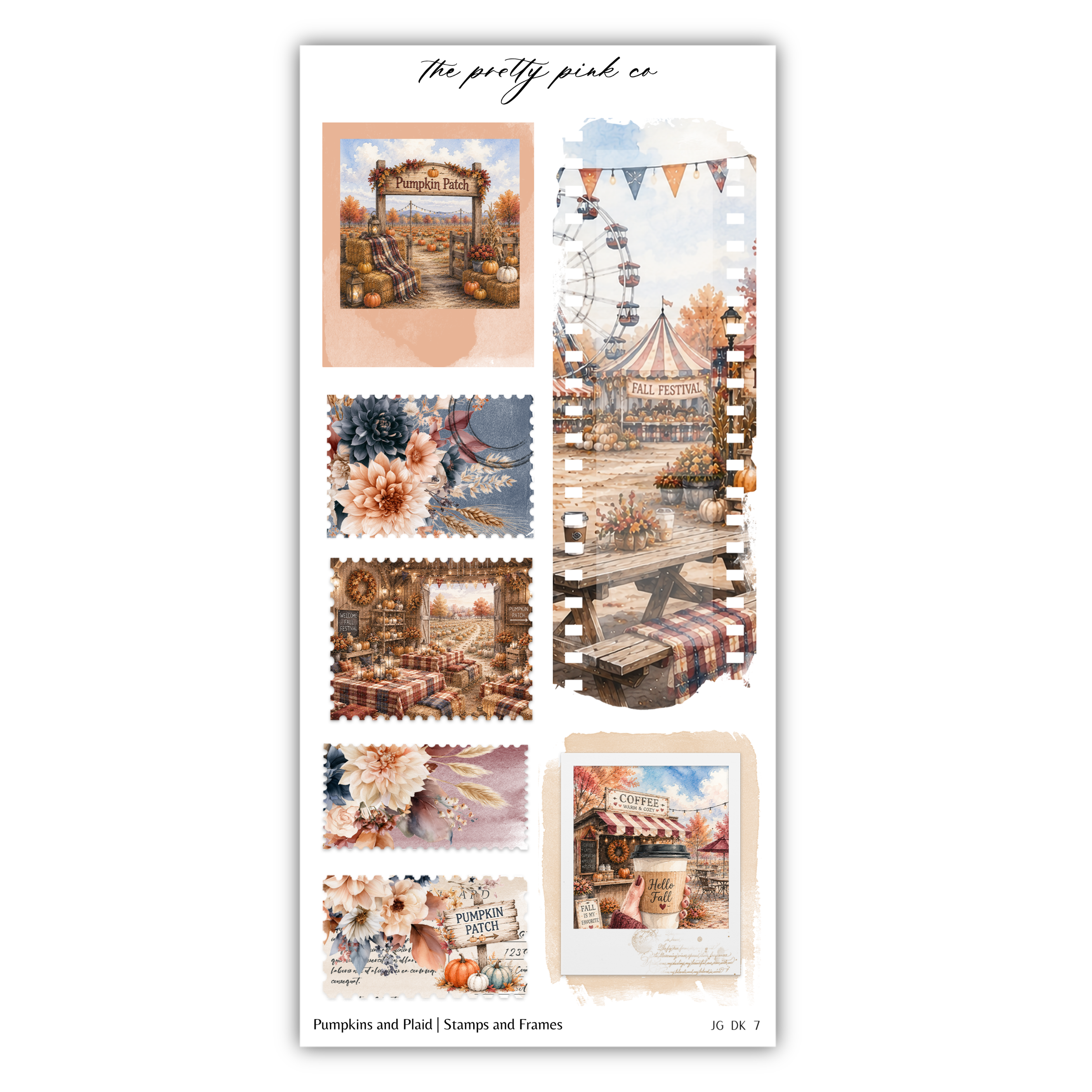 The image is a collage of various autumn-themed images, including pumpkins, a carnival, and a cozy cafe.
