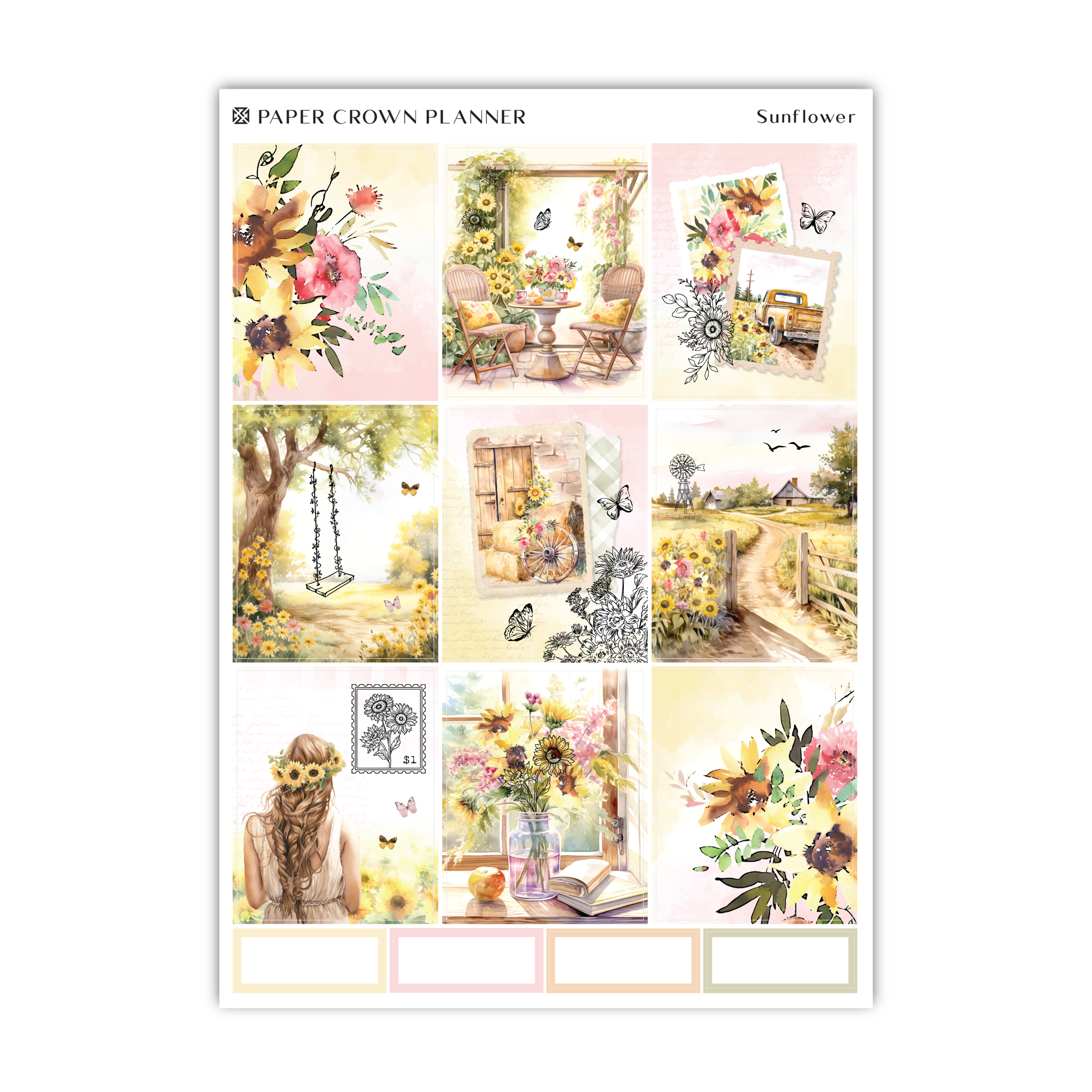 a sheet of paper with flowers and pictures on it