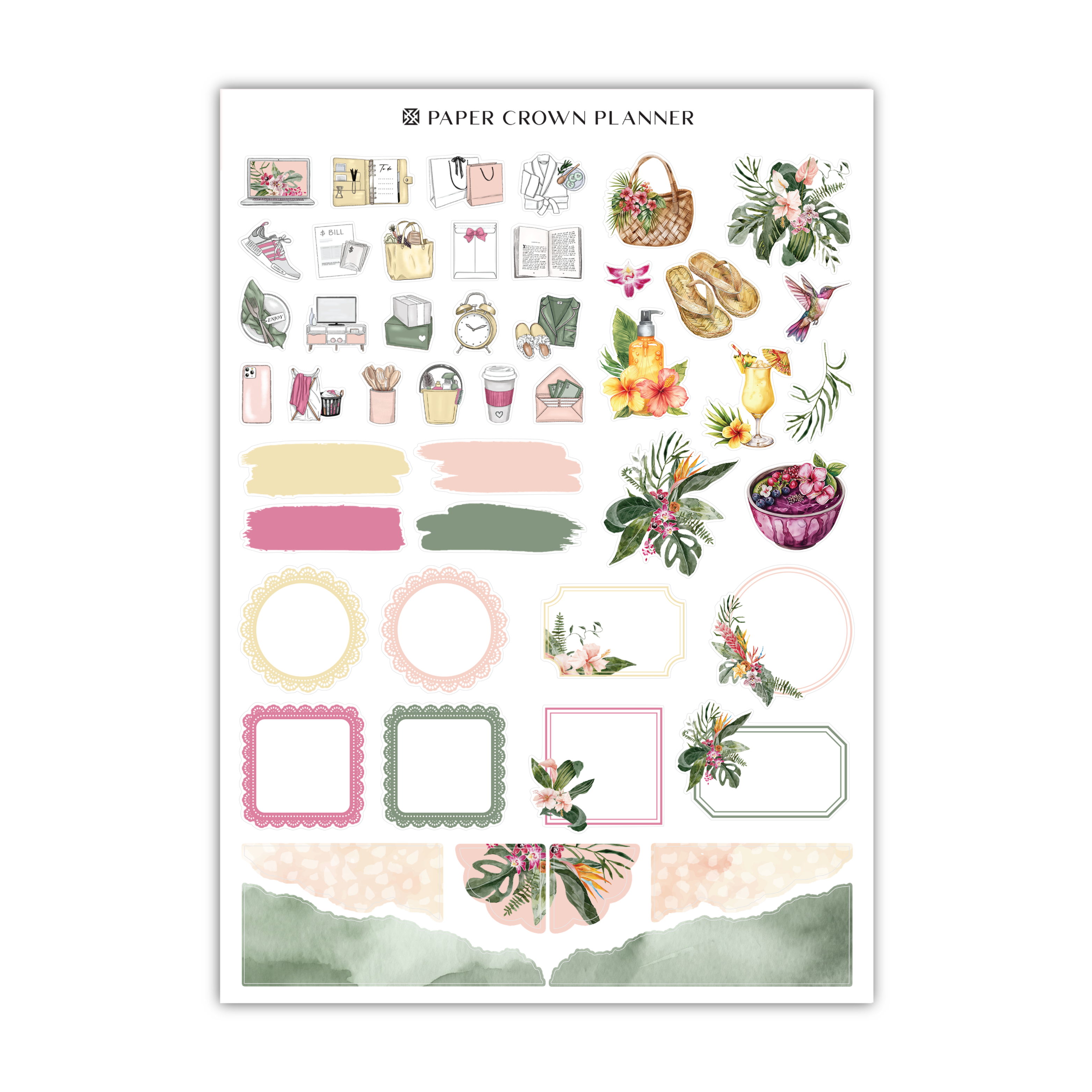 a paper crown planner sticker sheet with flowers