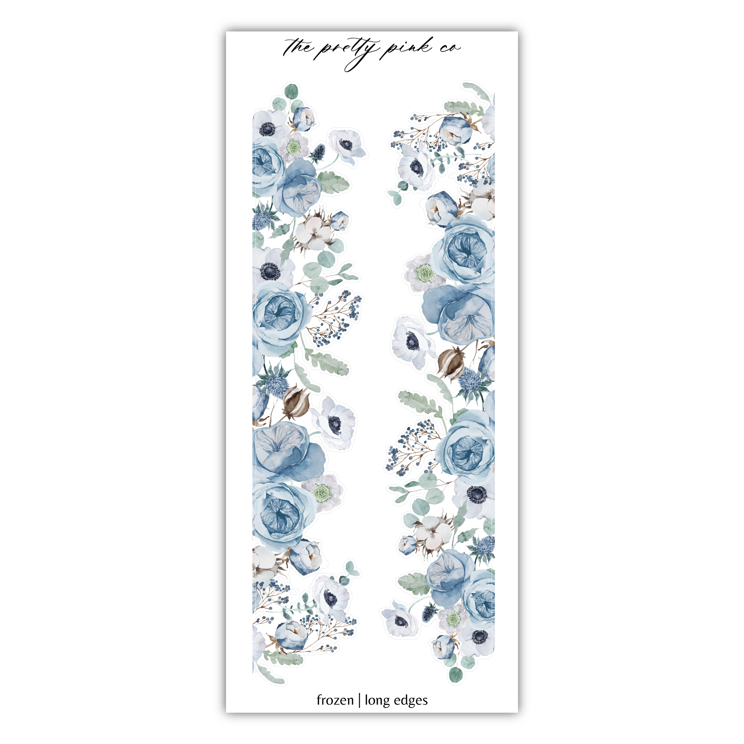 a sticker with blue flowers and leaves on it