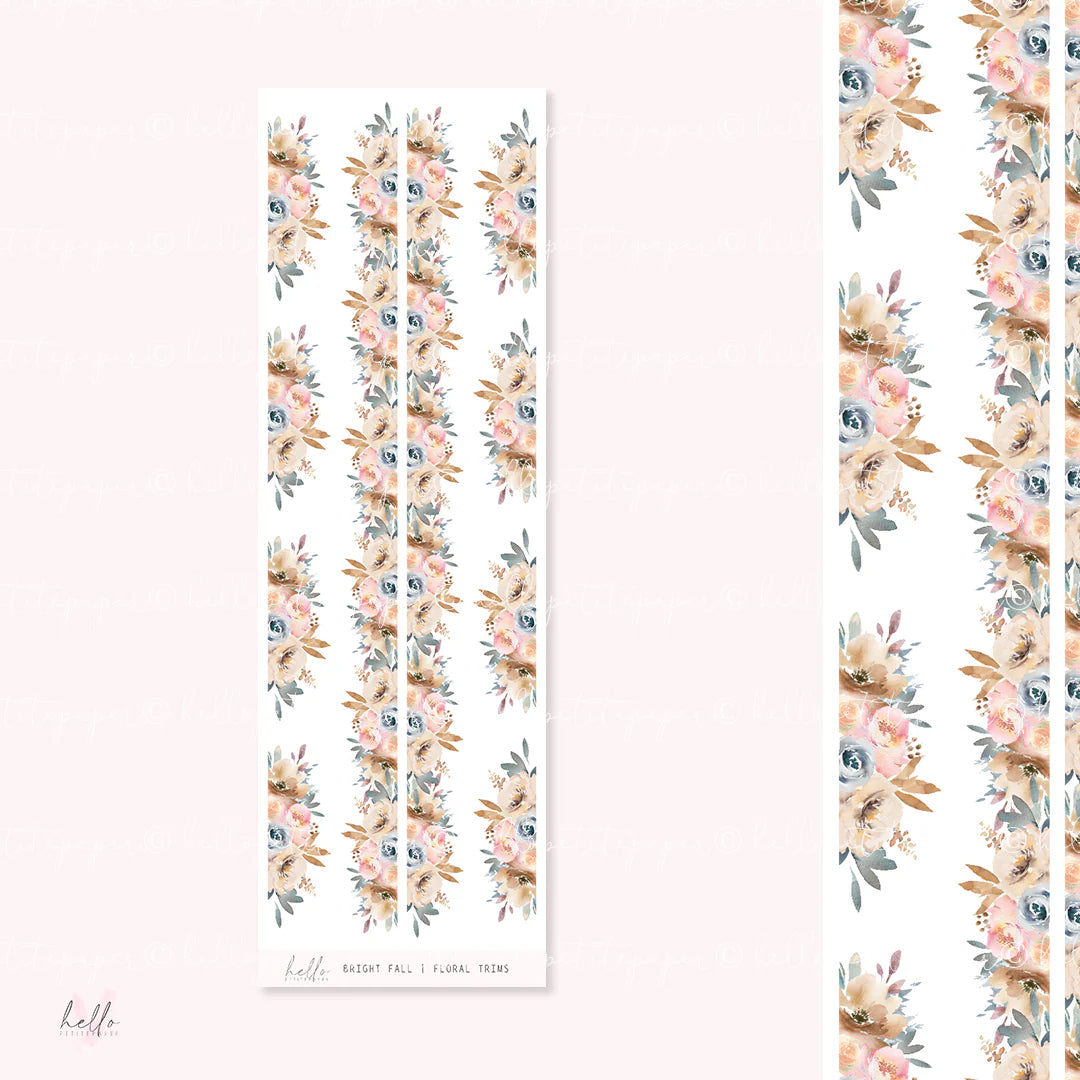 a repeating pattern of floral designs on a white background. The pattern consists of vertical lines filled with various shades of pink, blue, and green flowers, creating a visually appealing and harmonious design.