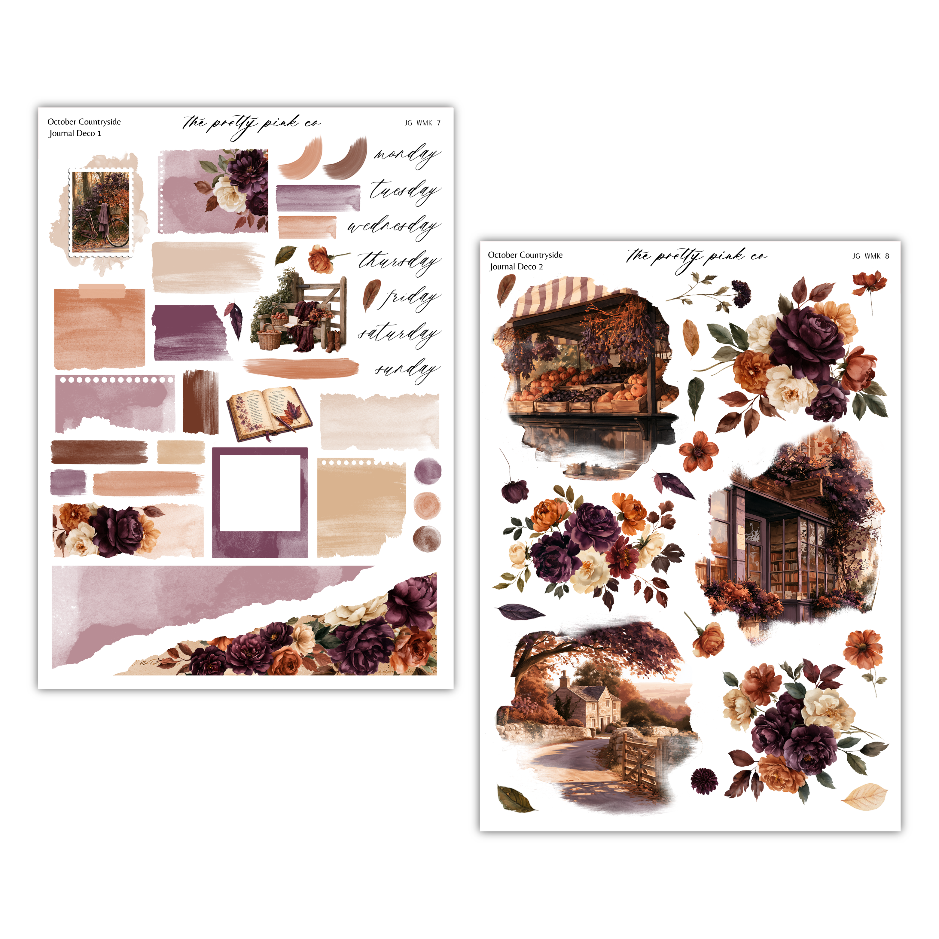 a collection of autumn-themed elements, including flowers, leaves, and a house, arranged in a visually appealing manner.