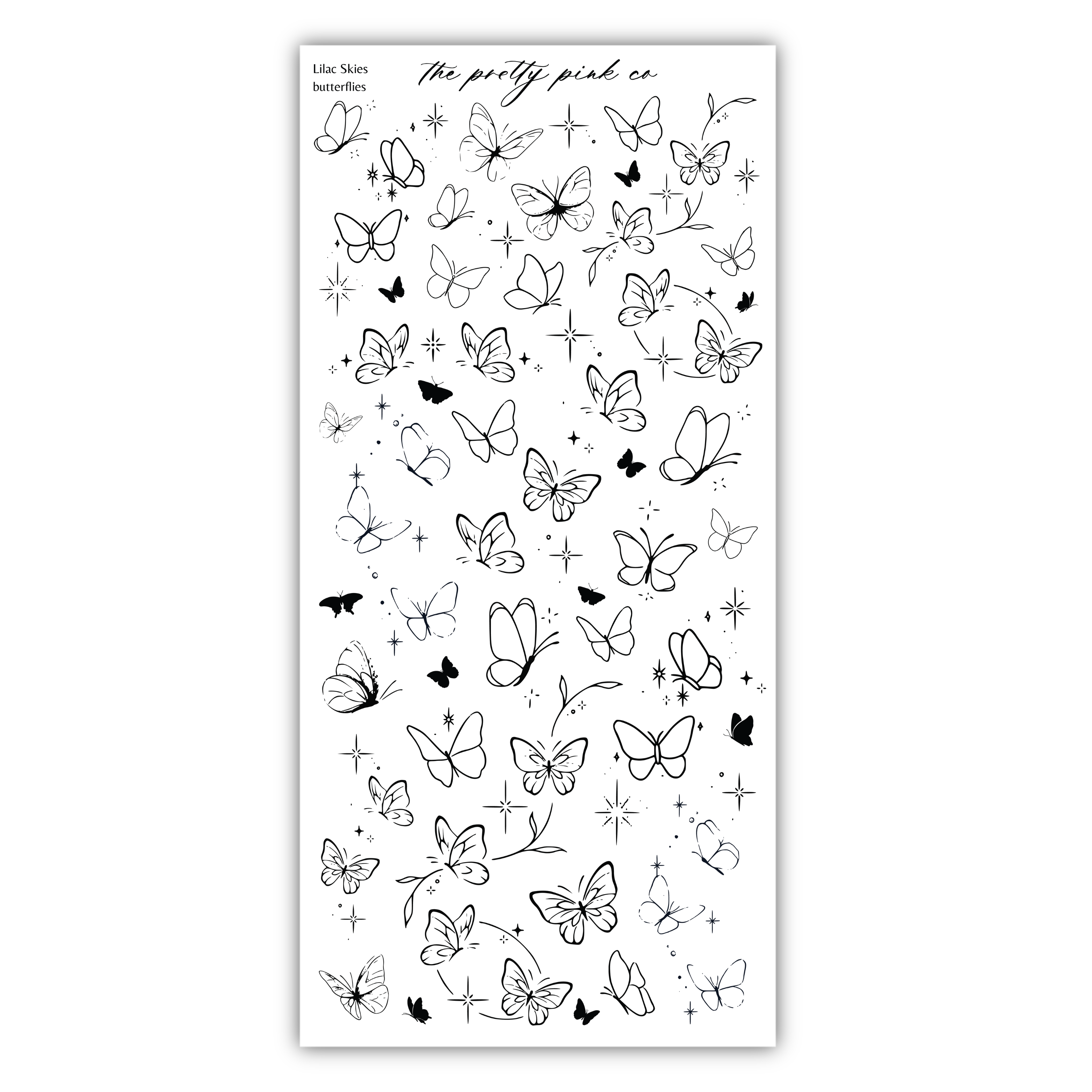 a collection of various stylized butterfly designs, including both black and white line drawings and some with more detailed patterns.
