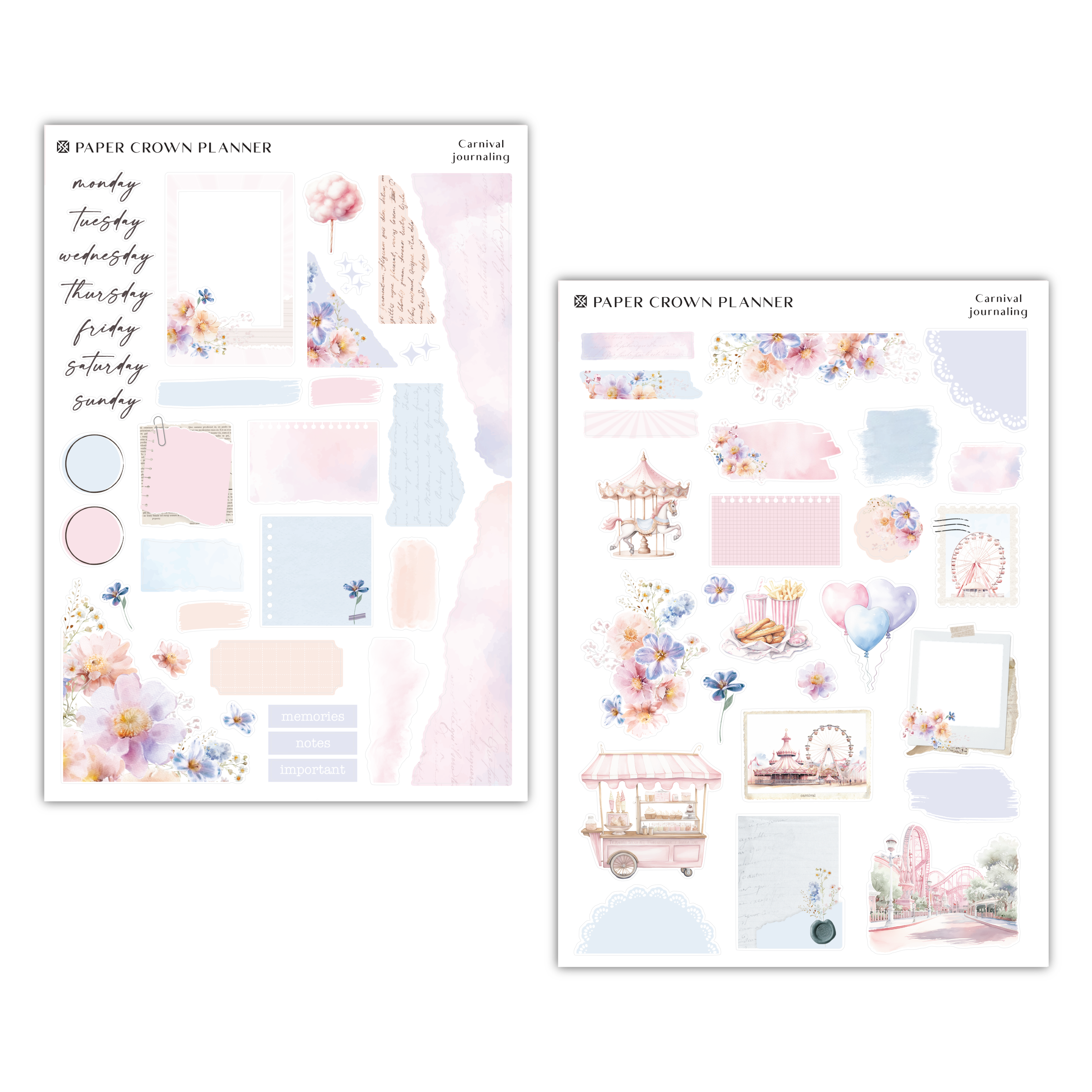 two sheets of pink and blue stickers