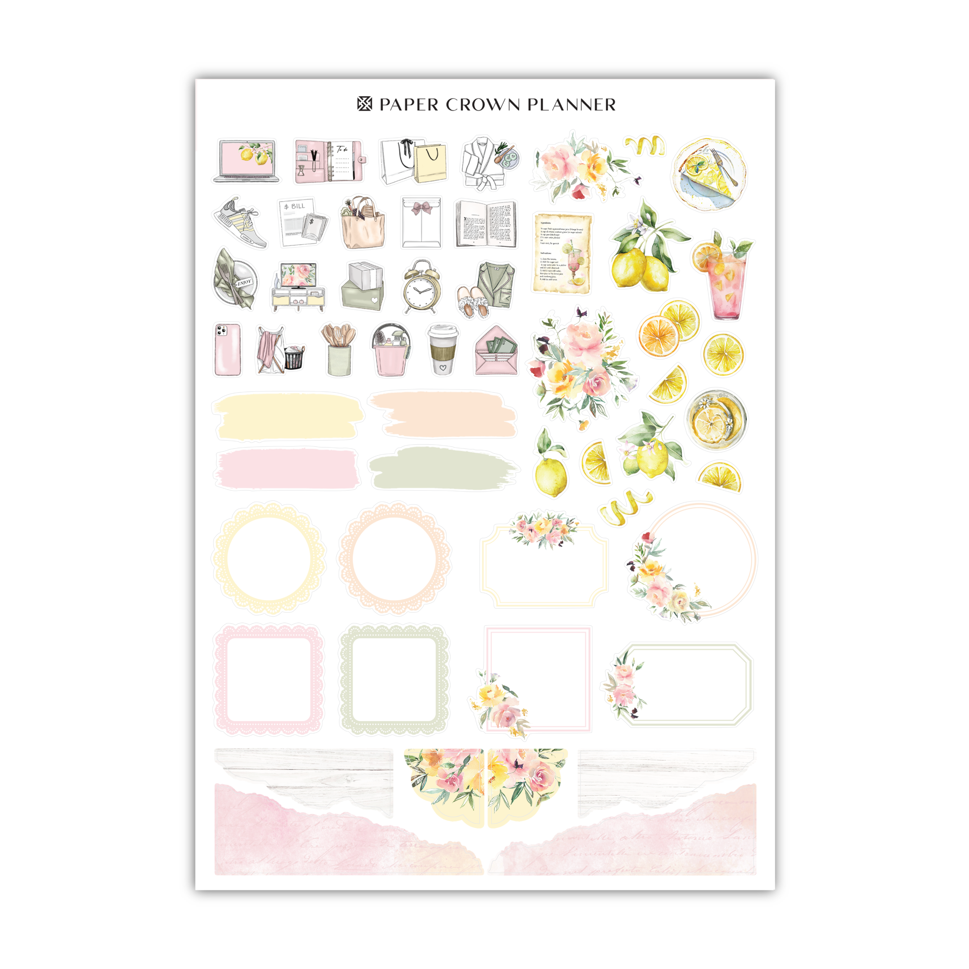a paper crown planner sticker with flowers and lemons