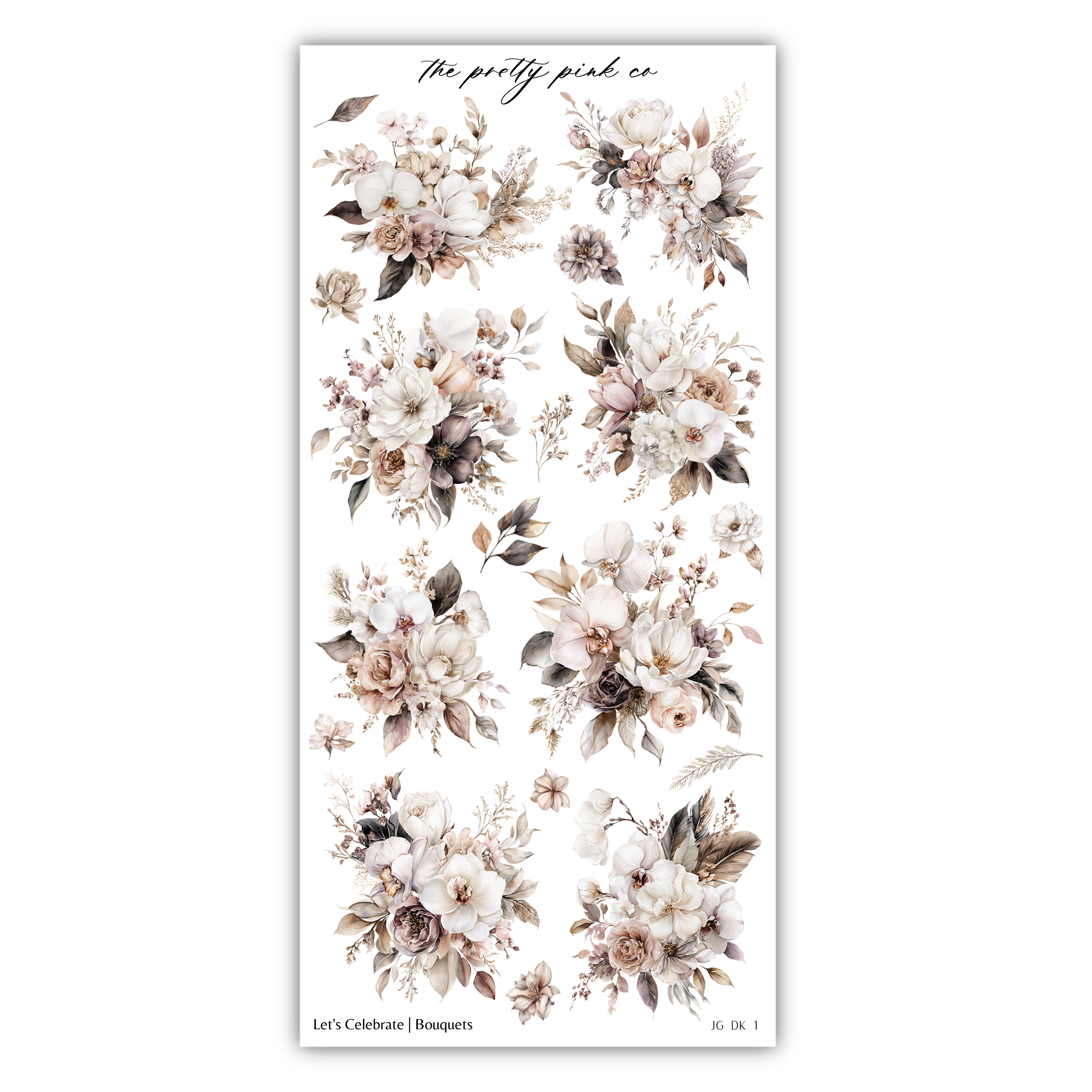 a collection of floral arrangements, including various types of flowers and leaves, arranged in a visually appealing manner.