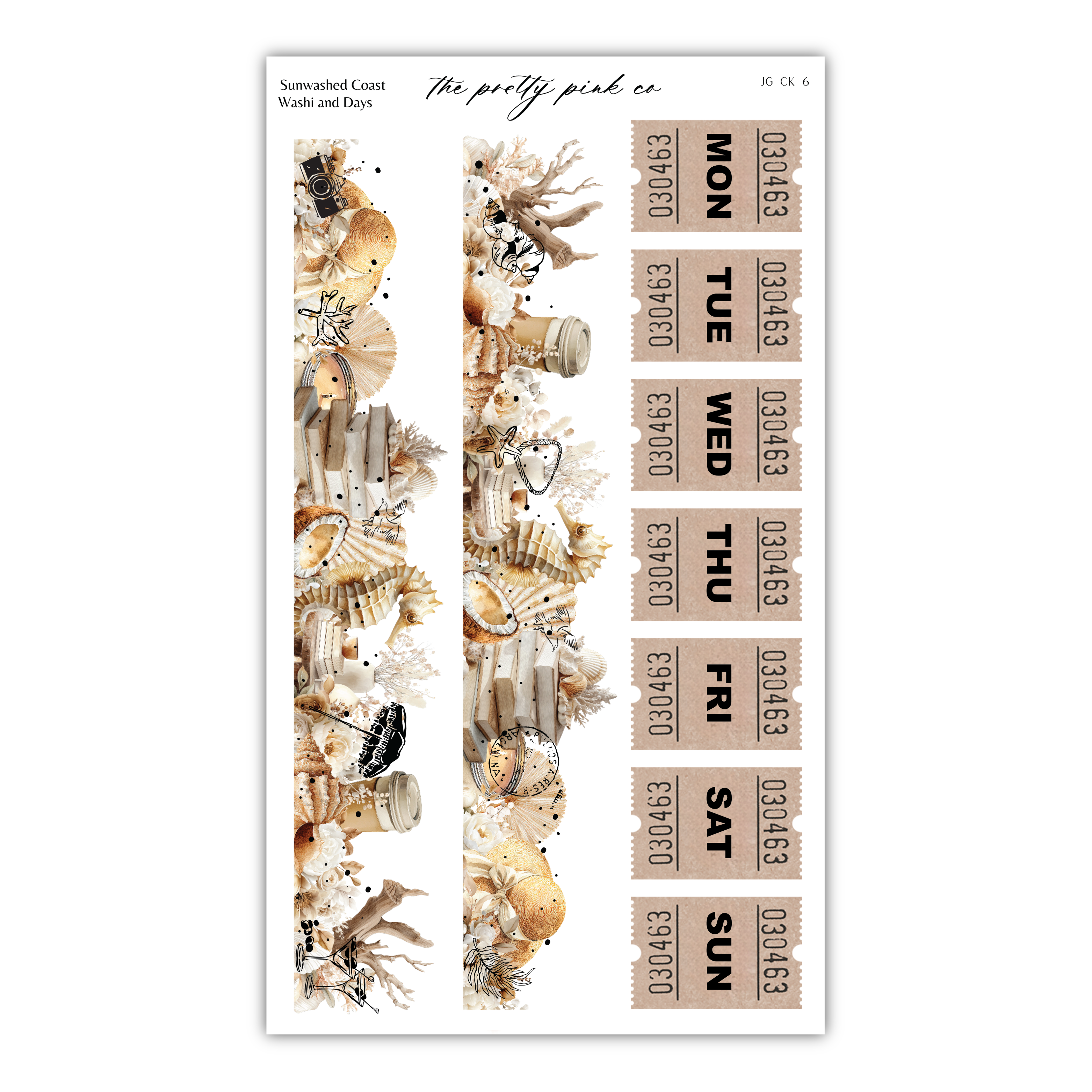 a series of numbered stickers with various seashells and other marine-themed items. The stickers are arranged in a grid format, with each row containing a different number. The stickers are designed to be used as a visual aid or reference for organizing and keeping track of tasks or events.