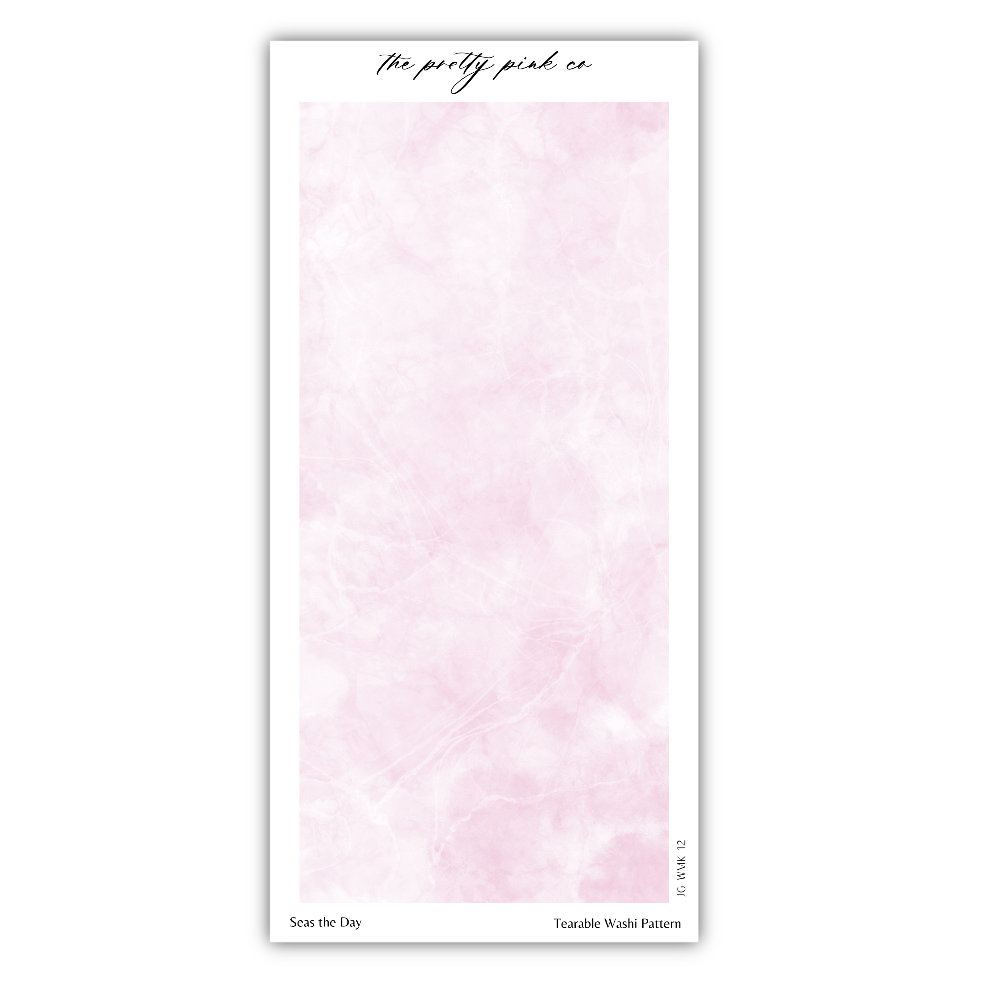 The image is a blank white paper with a pink textured background.