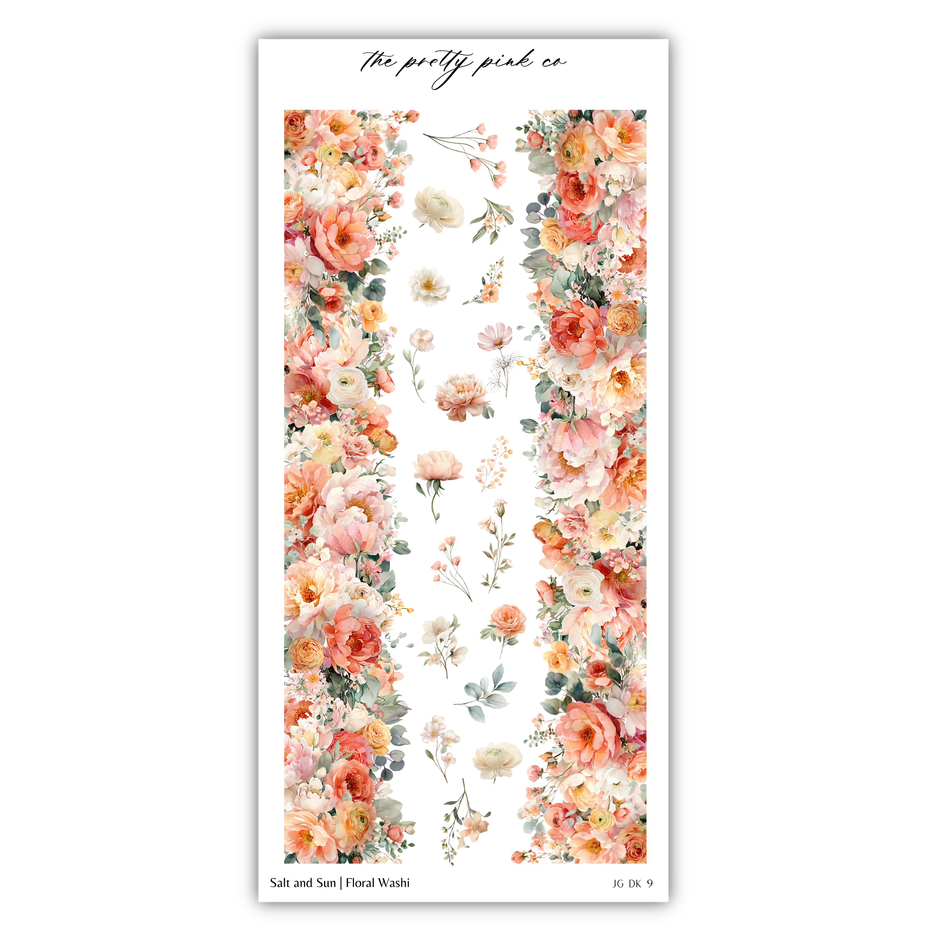 The image is a collage of various floral designs, including a variety of flowers and leaves in shades of pink, orange, and white. The collage is arranged in a vertical format, with the flowers and leaves displayed in a repeating pattern. The image does not contain any text, and the focus is on the visual elements of the floral designs.