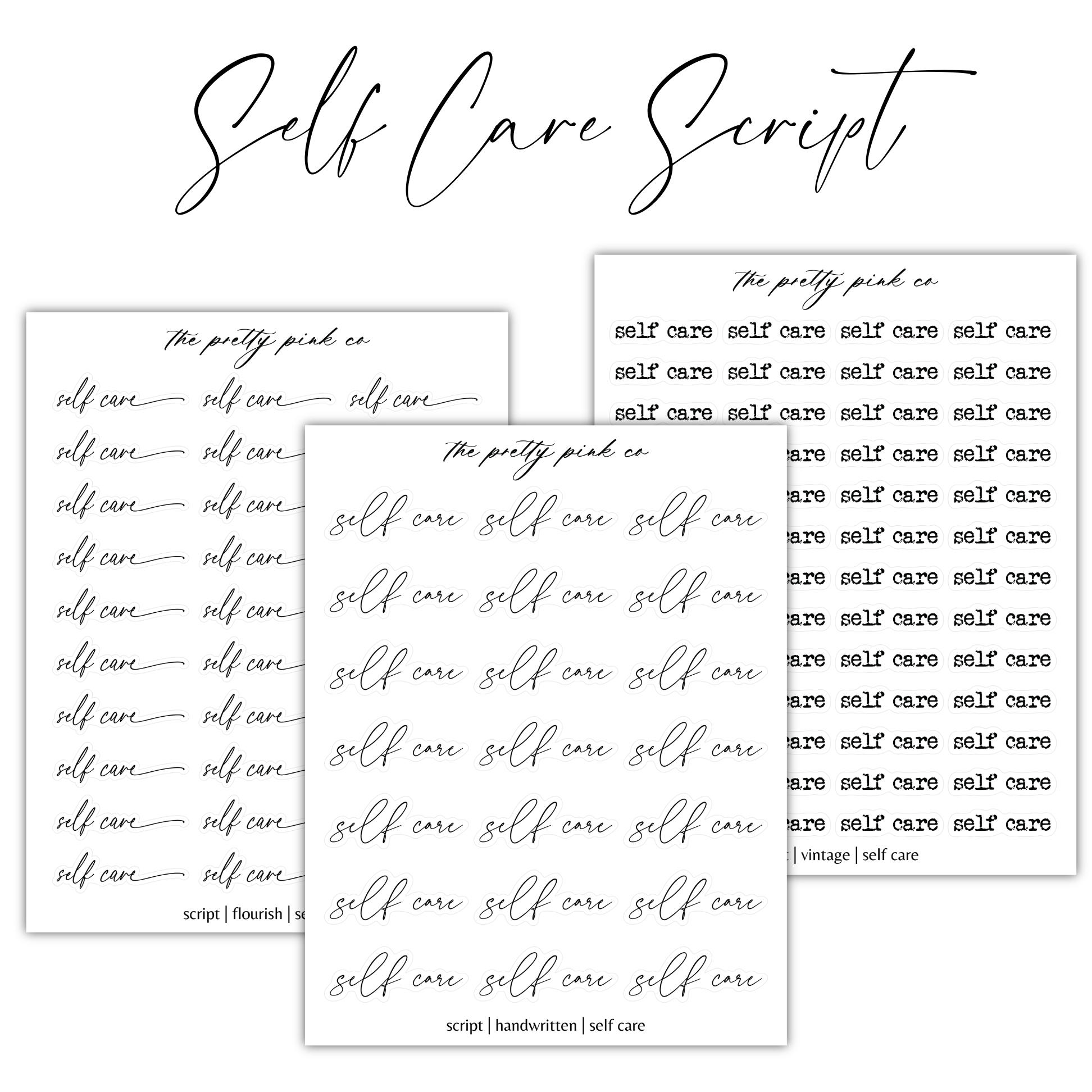 a set of three sheets of calligraphy with the words self love script