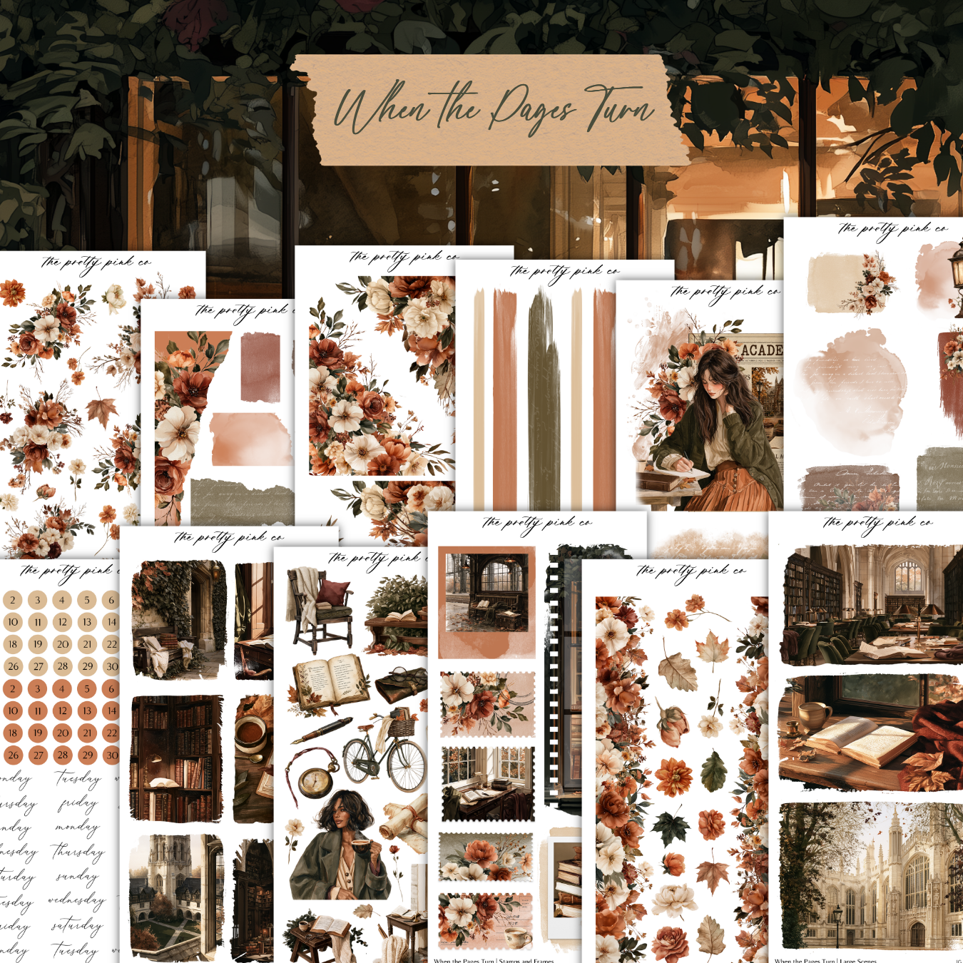 The image is a collage of various images, including floral patterns, books, and other objects, arranged in a visually appealing manner.