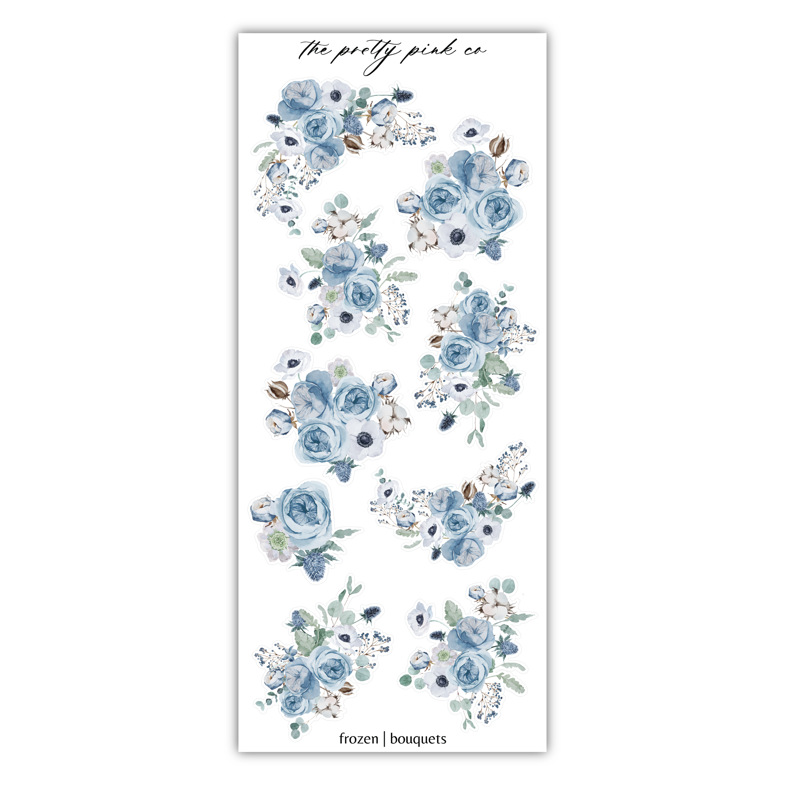 a sticker with blue flowers on it