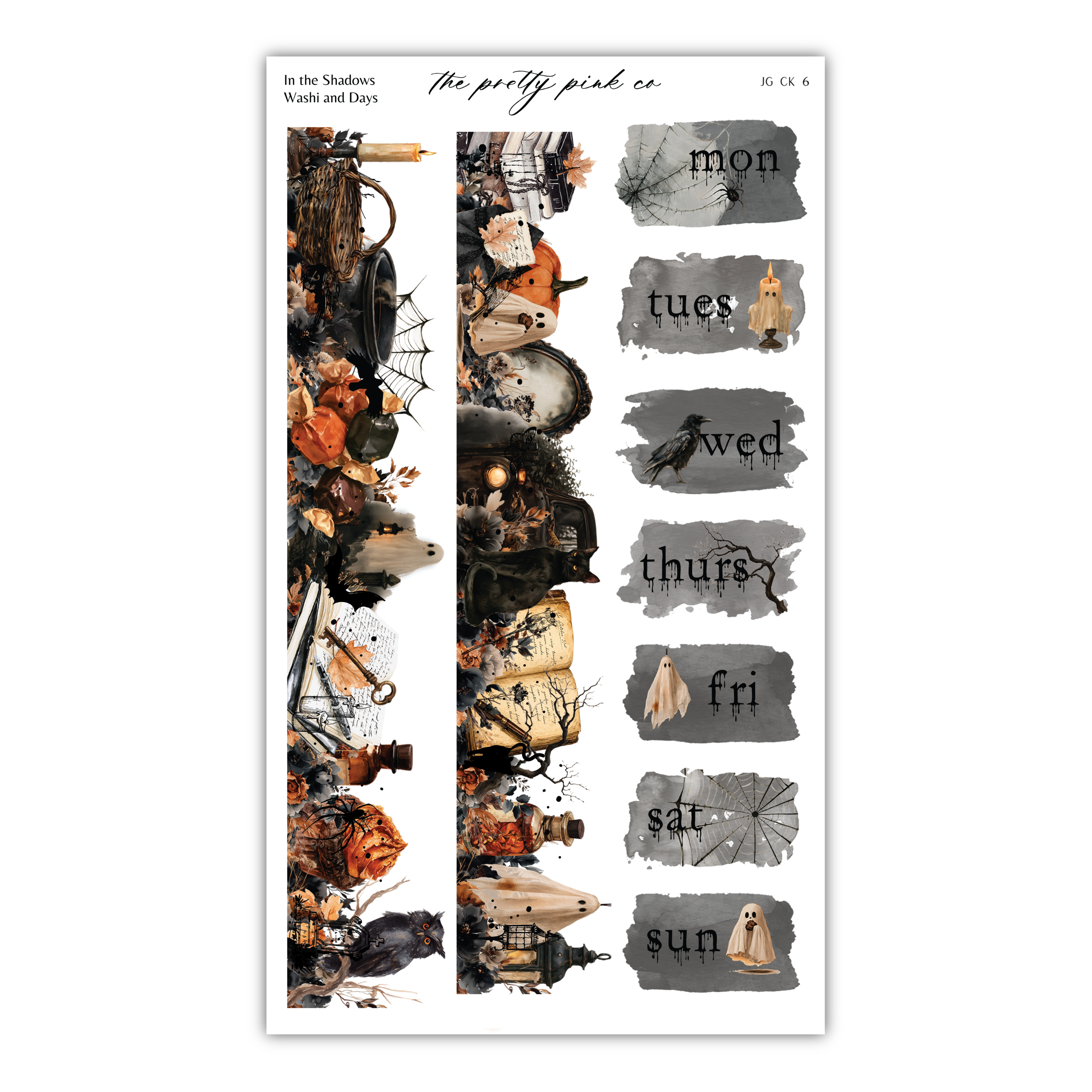 The image is a collage of Halloween-themed images, including bats, pumpkins, cobwebs, and other spooky elements.