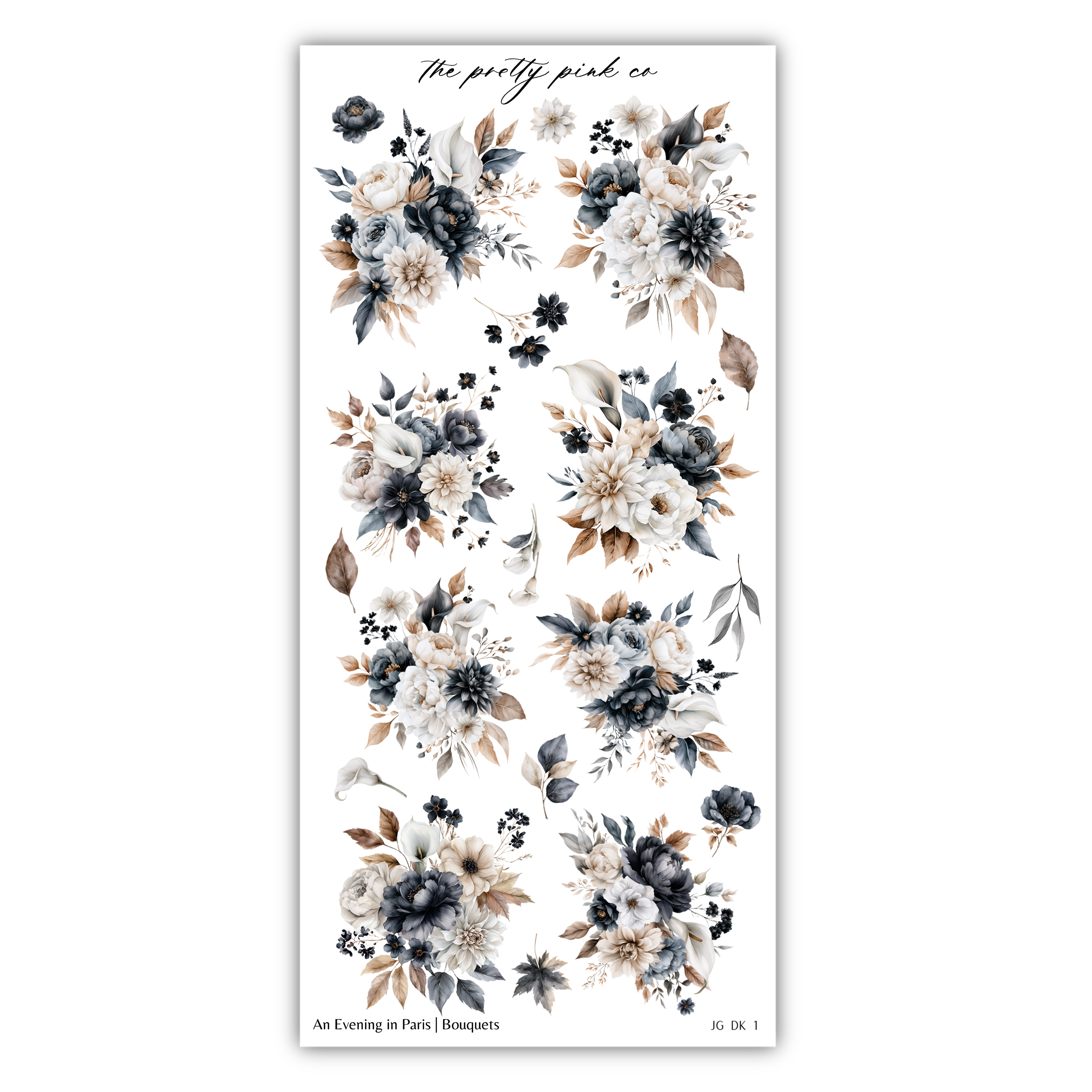 The image is a collage of various floral arrangements, including different types of flowers and leaves, all set against a white background.