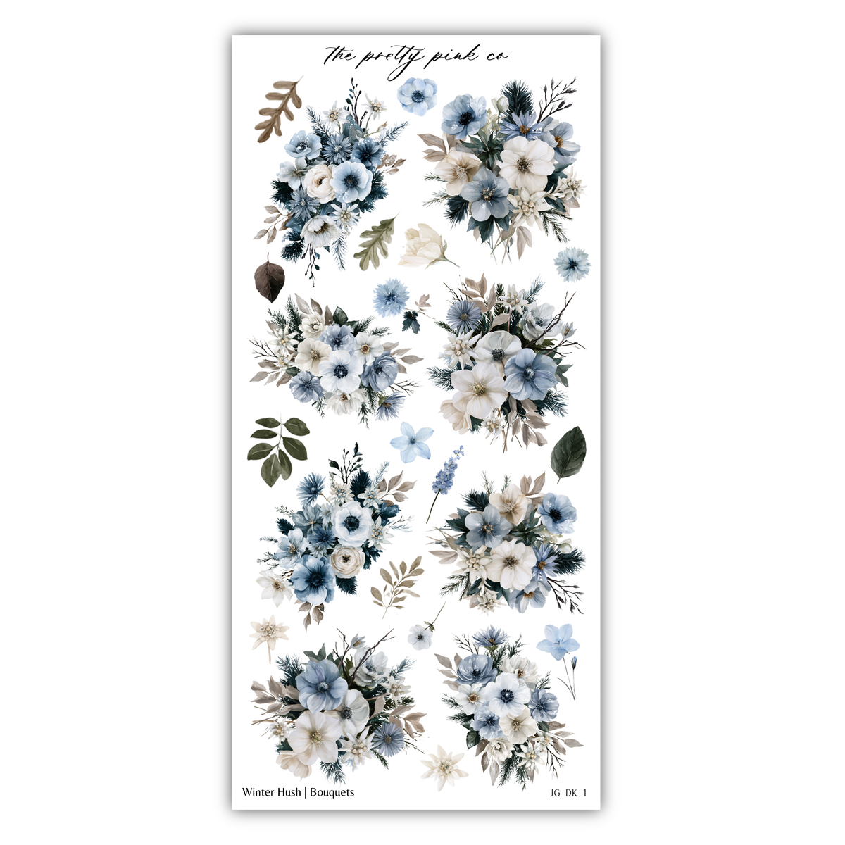 a collection of floral arrangements and leaves, including various types of flowers and foliage, arranged in a visually appealing manner.