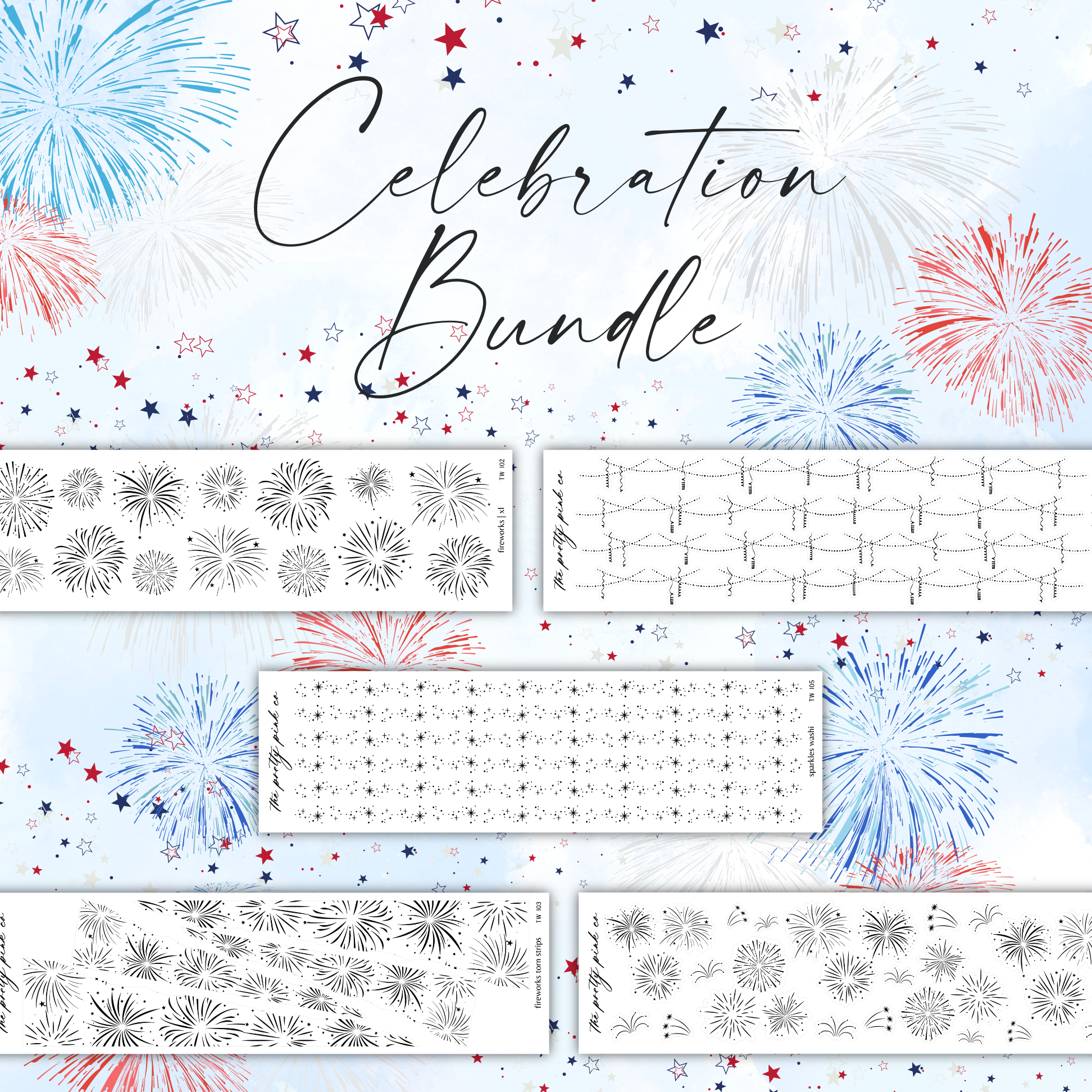 a calendar with fireworks and stars on it
