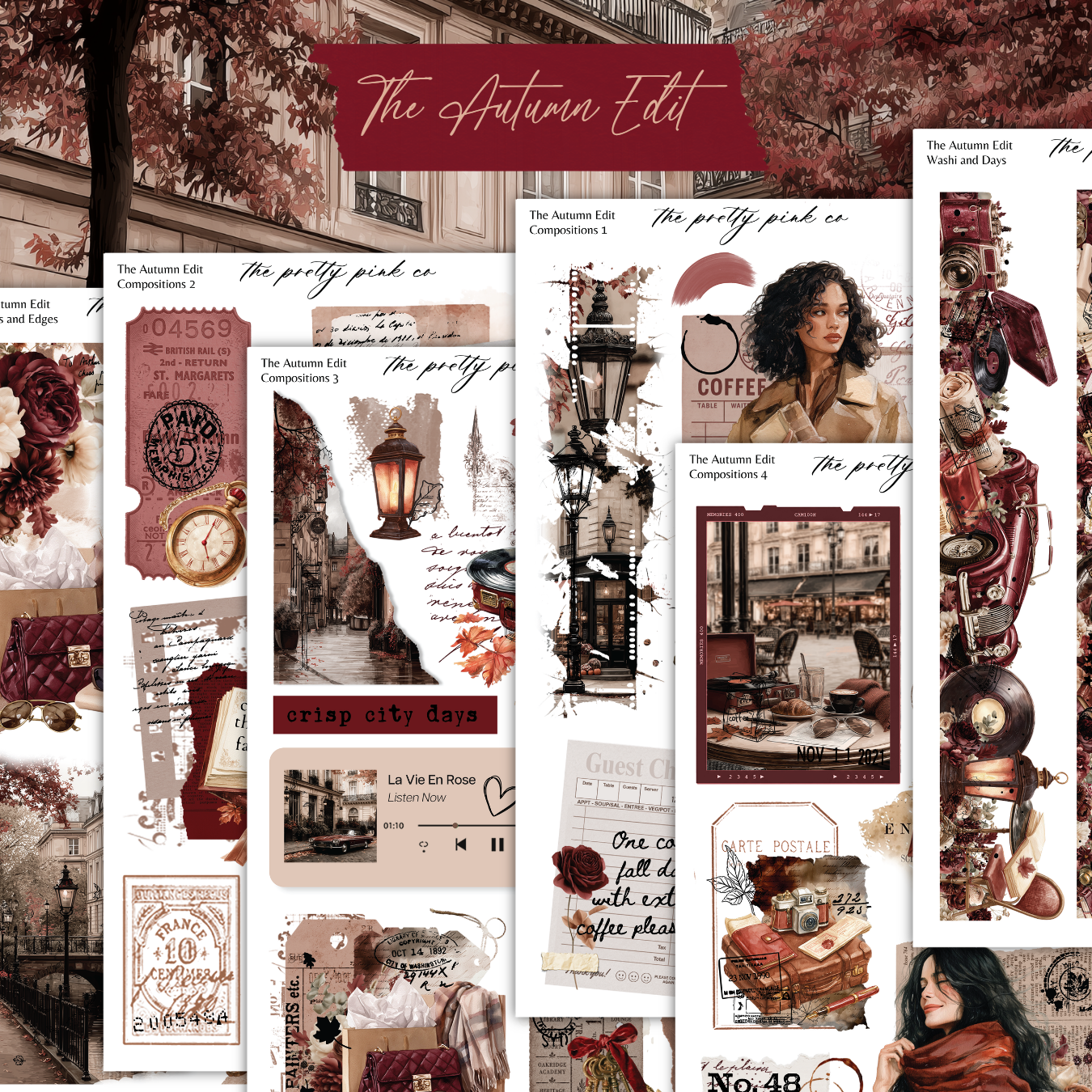 a collage of photos of a woman in a red dress