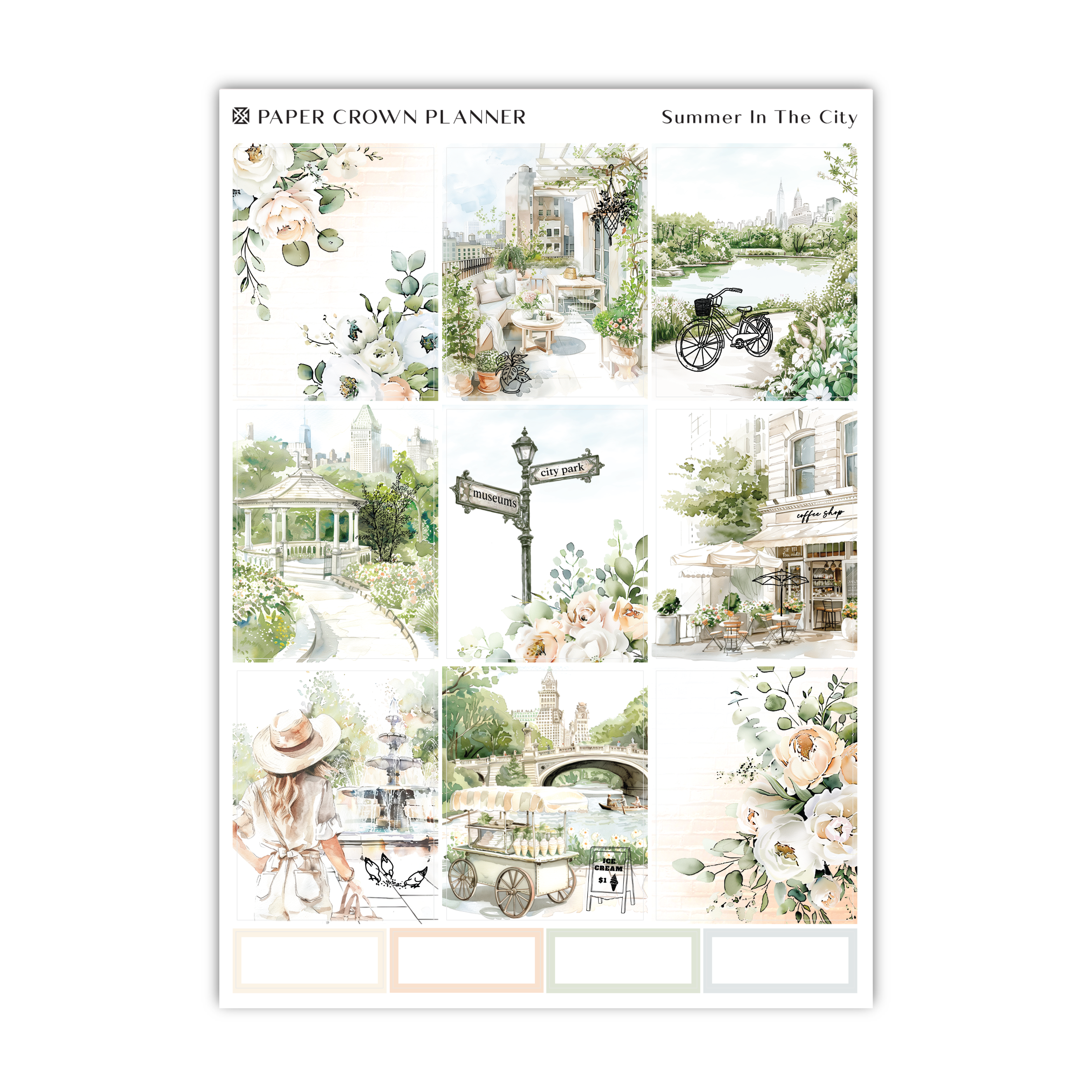 a sticker sheet with a picture of a park scene