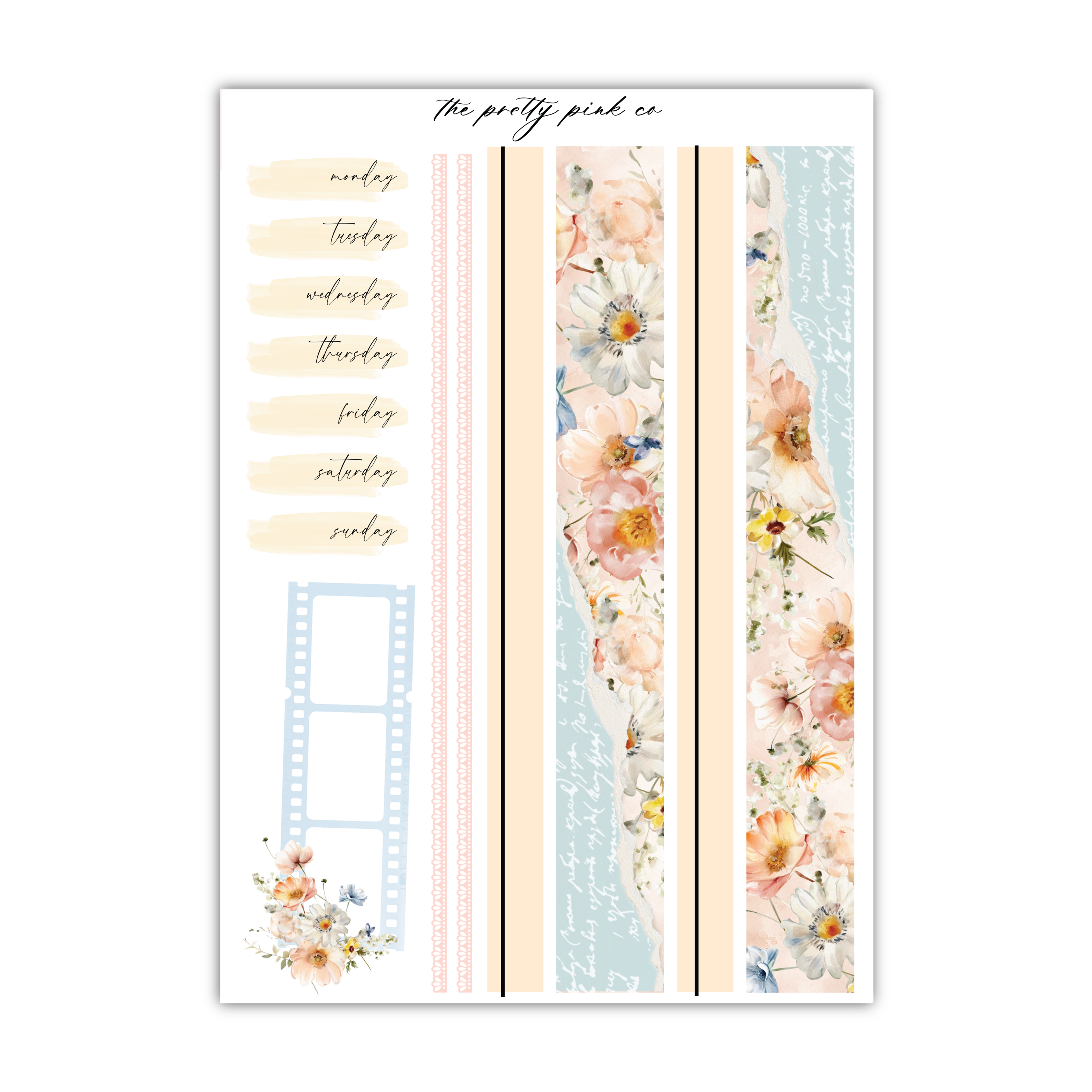 a bookmark with flowers and film strips