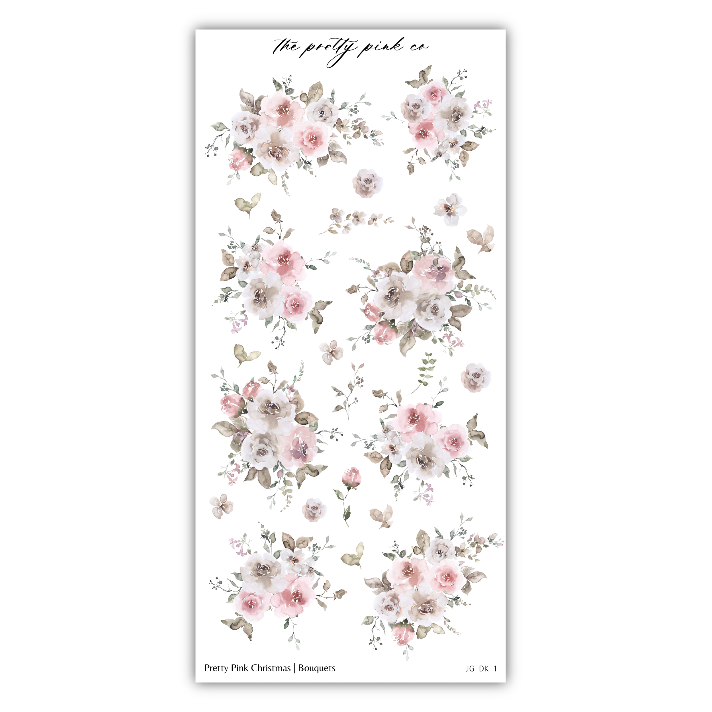 a sheet of stickers with pink and white flowers