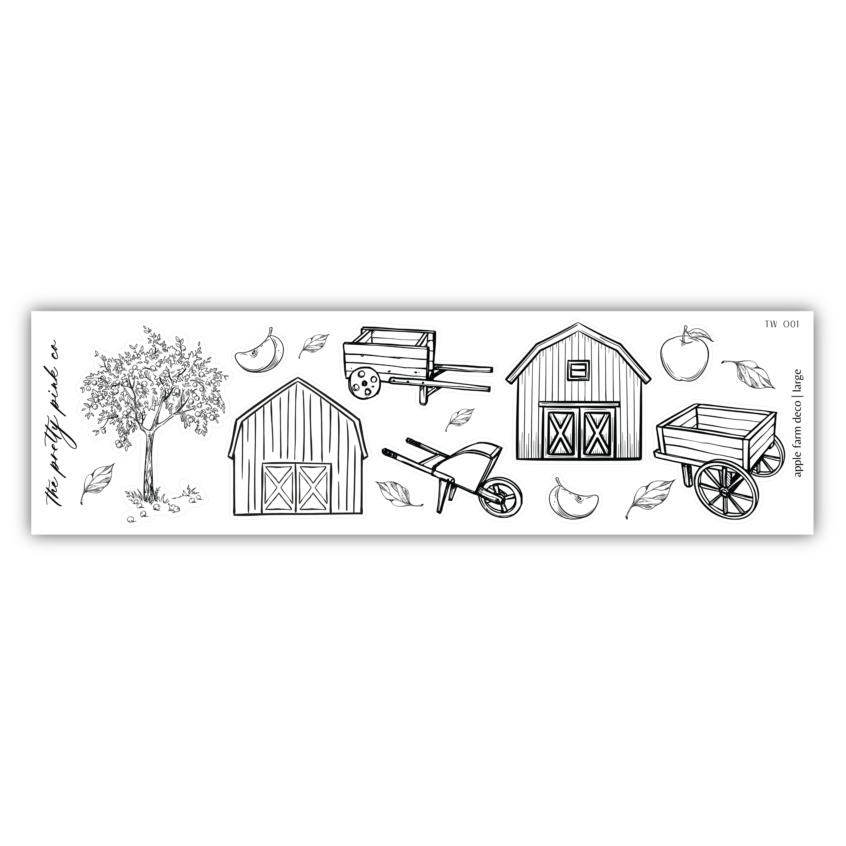 a black and white drawing of farm animals