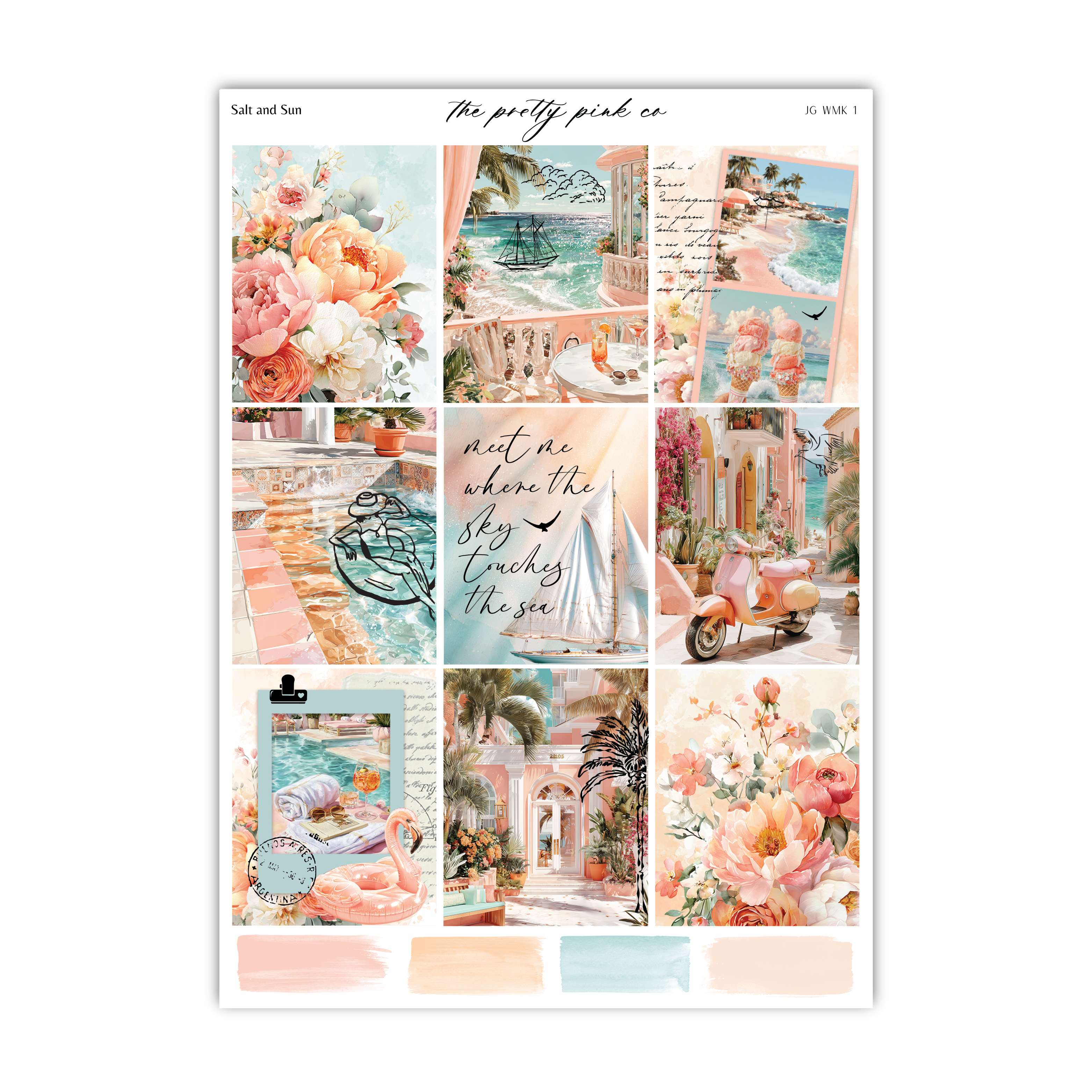 The image is a collage of various colorful and artistic images, including flowers, tropical landscapes, and other decorative elements.