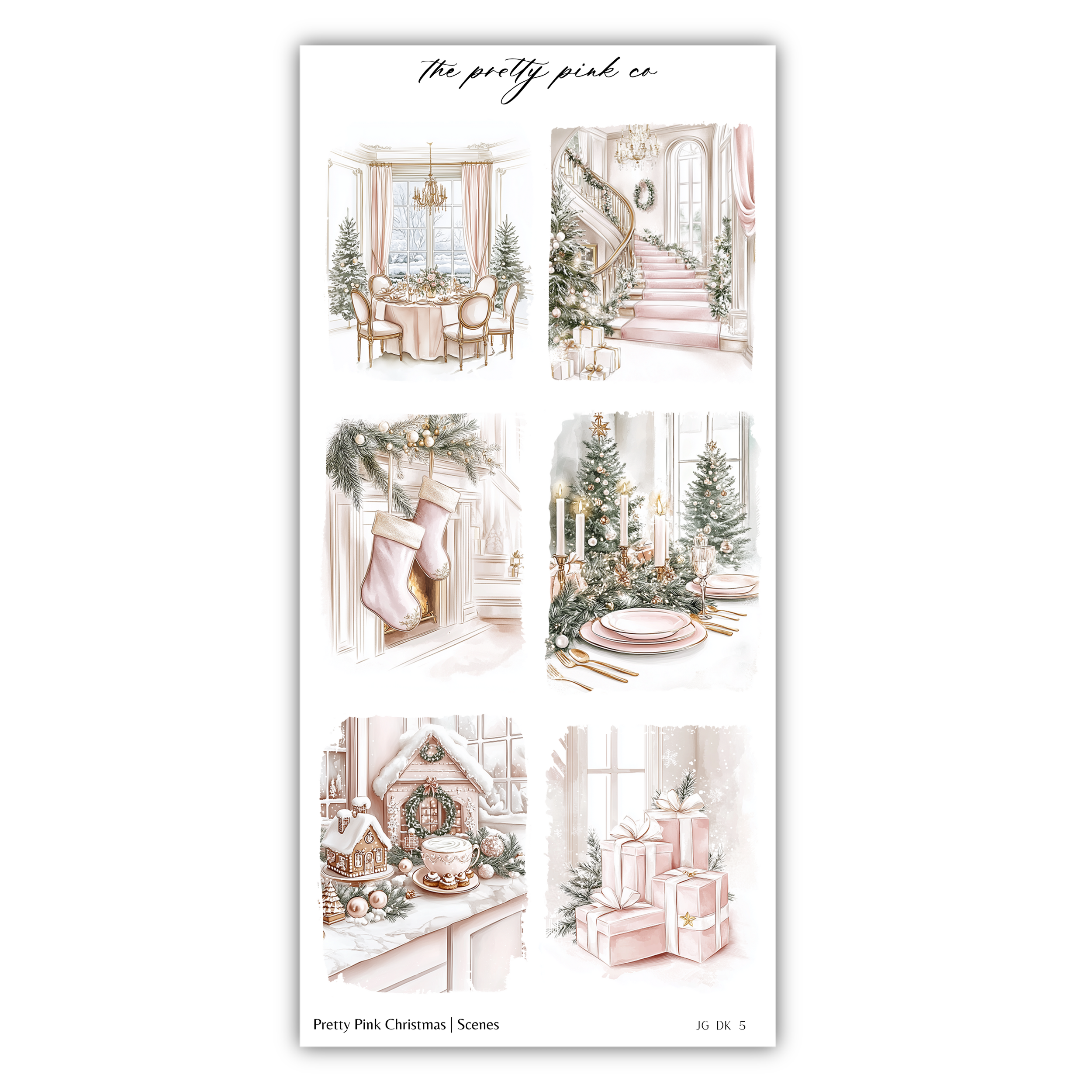 a set of four christmas cards with a living room and dining room