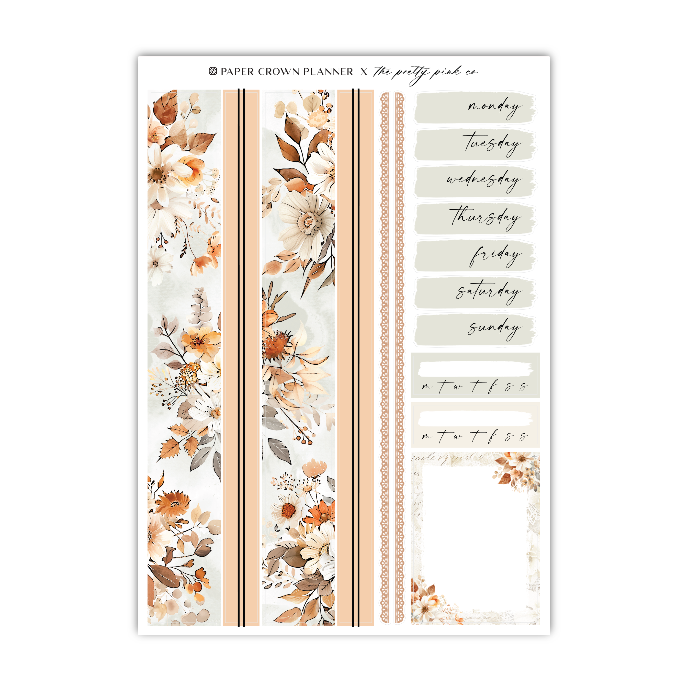 a planner sticker with flowers and stripes