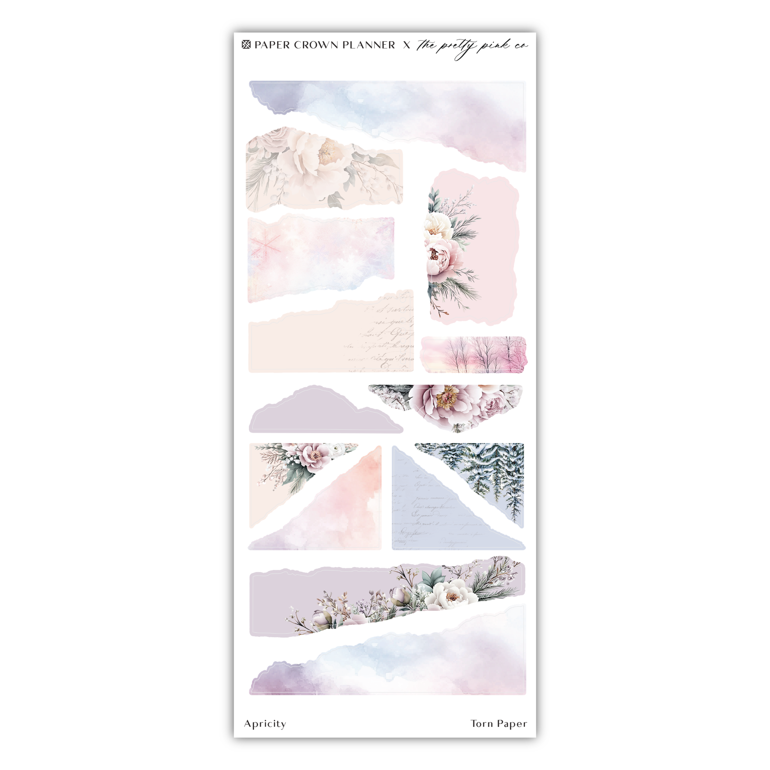 a sticker sheet with watercolor flowers and mountains