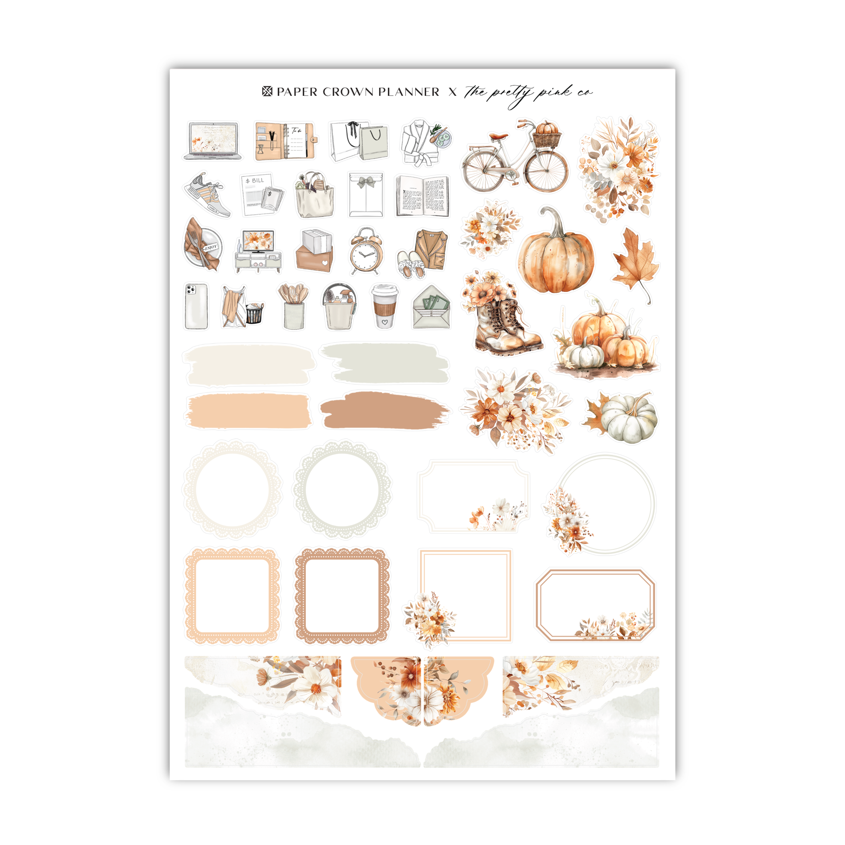 a sheet of stickers with a picture of pumpkins and leaves