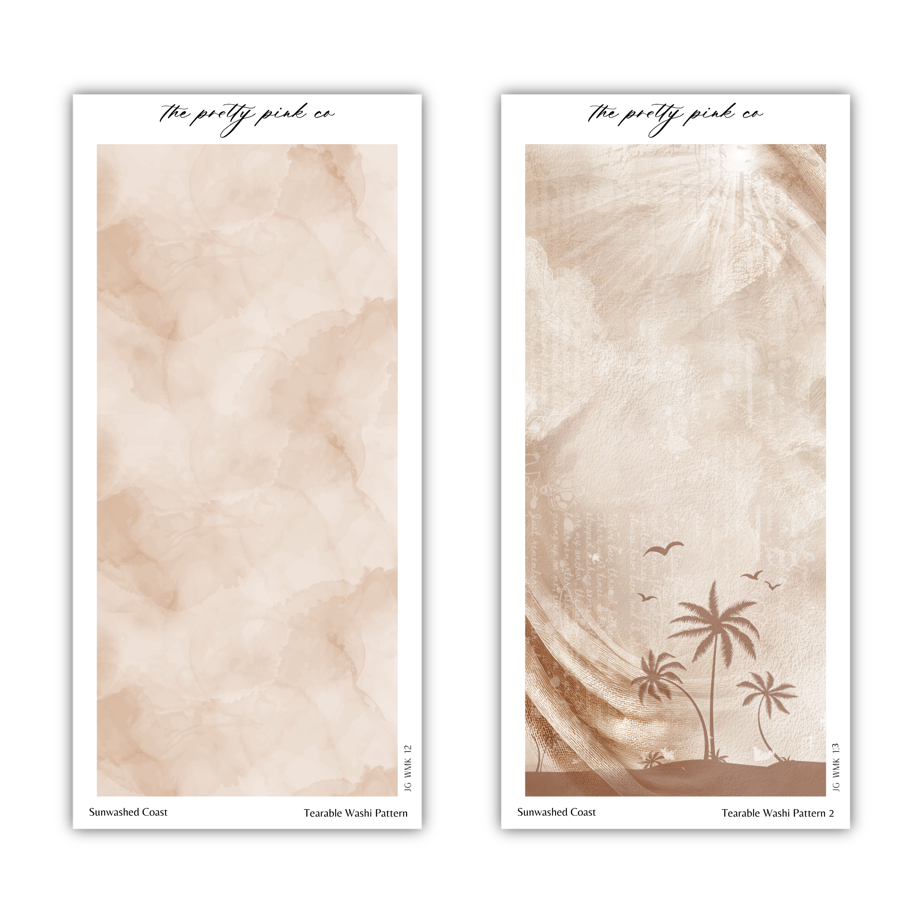 two different wash patterns, one with a sandy beach and the other with palm trees. The text labels the wash patterns as "Unwashed Coast" and "Terrace Wash Pattern 2".
