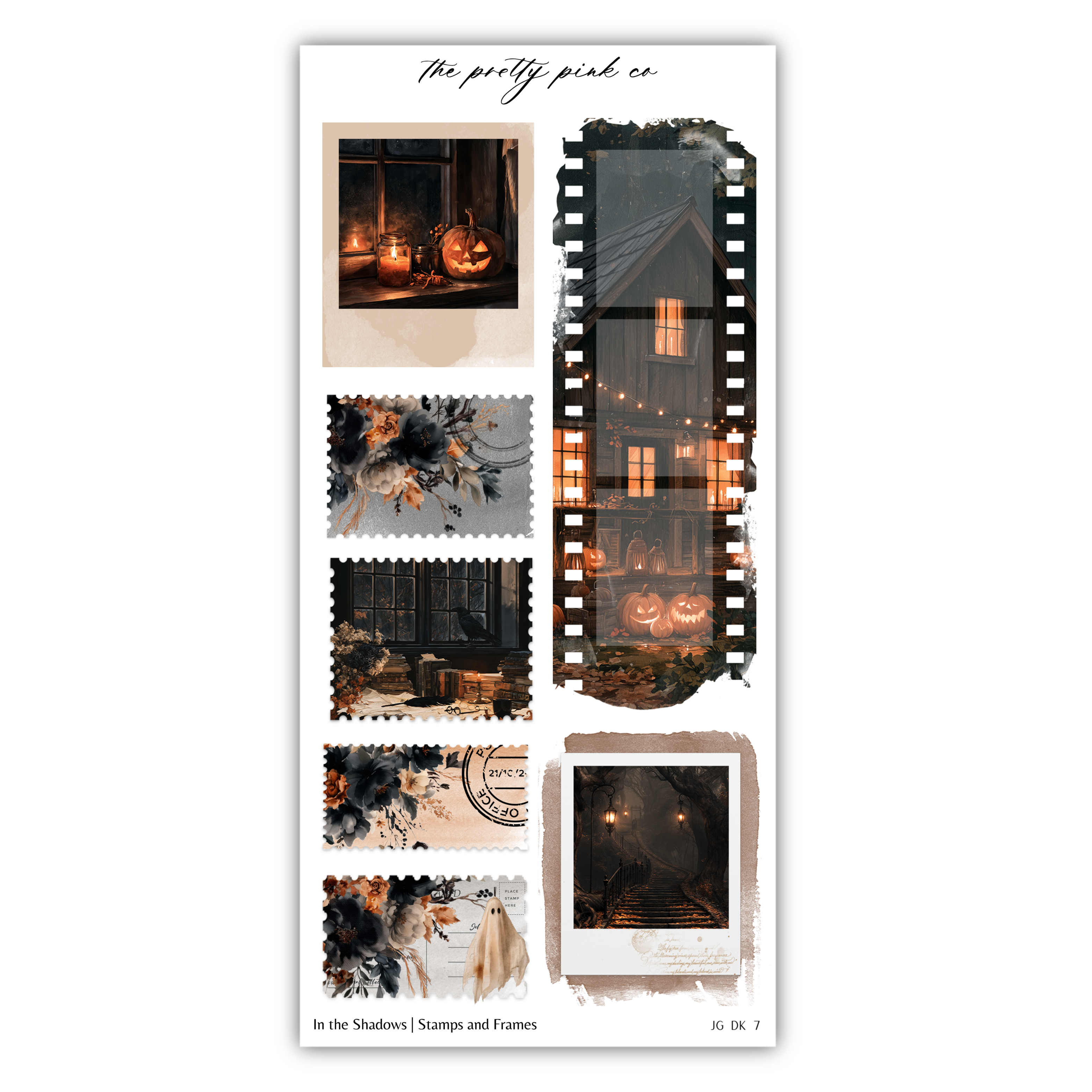 The image is a collage of various Halloween-themed images, including a house, pumpkins, and other spooky elements.