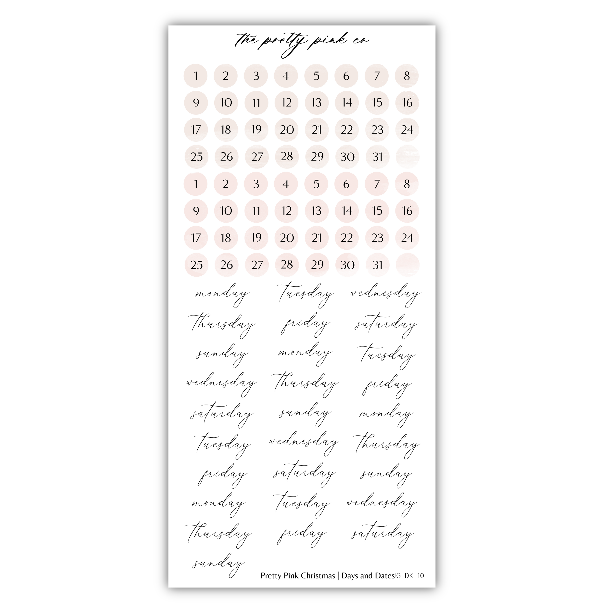 a planner sticker with a pink and white calendar