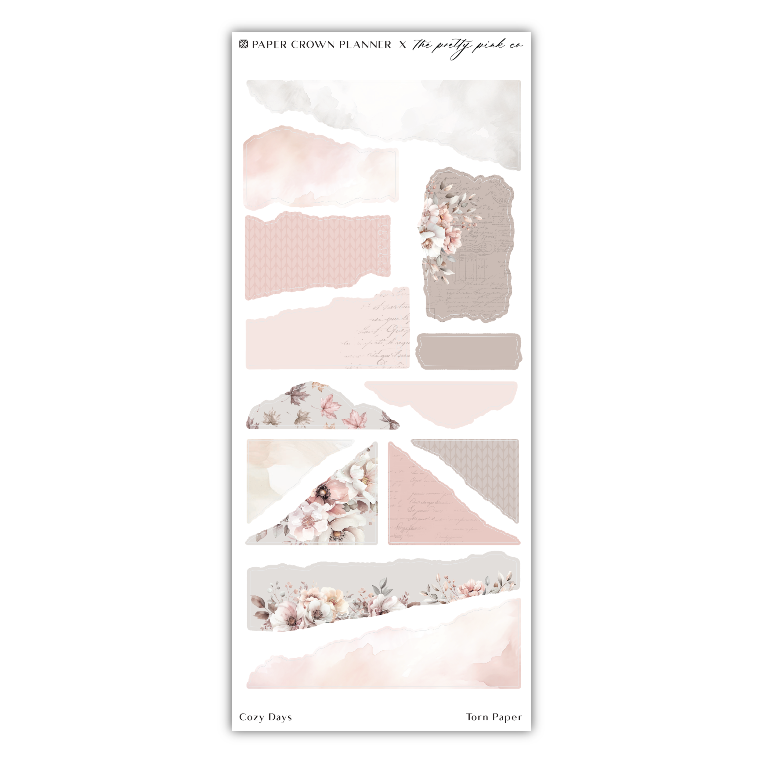 a sticker sheet with pink and grey flowers