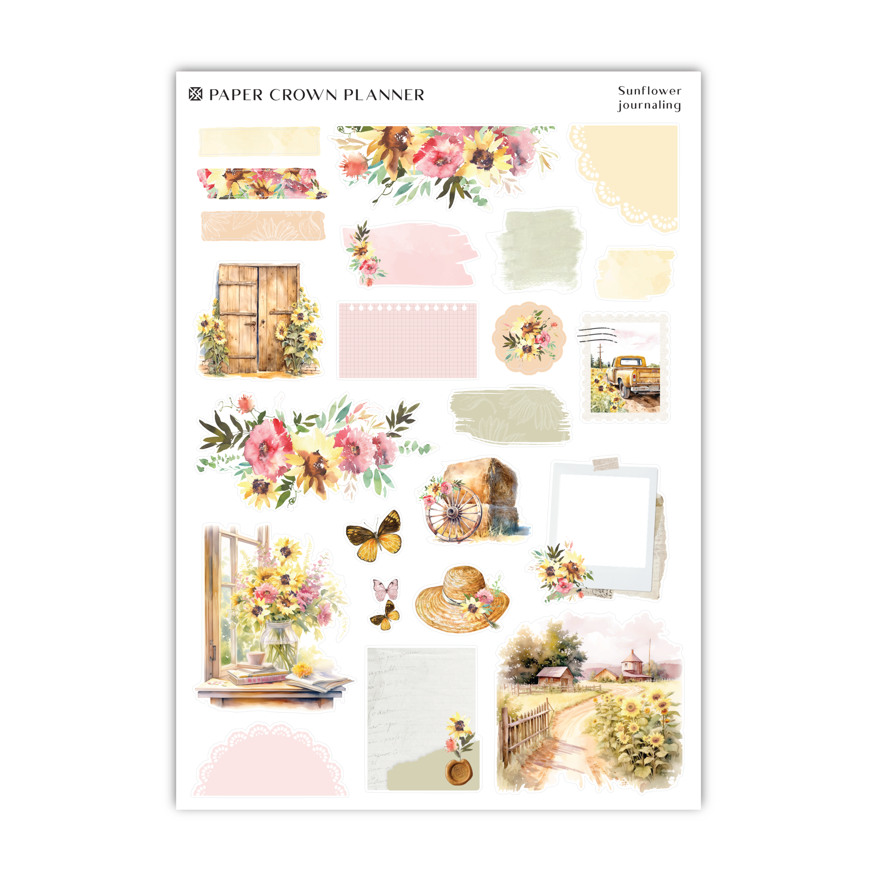 a sticker sheet with flowers and a window