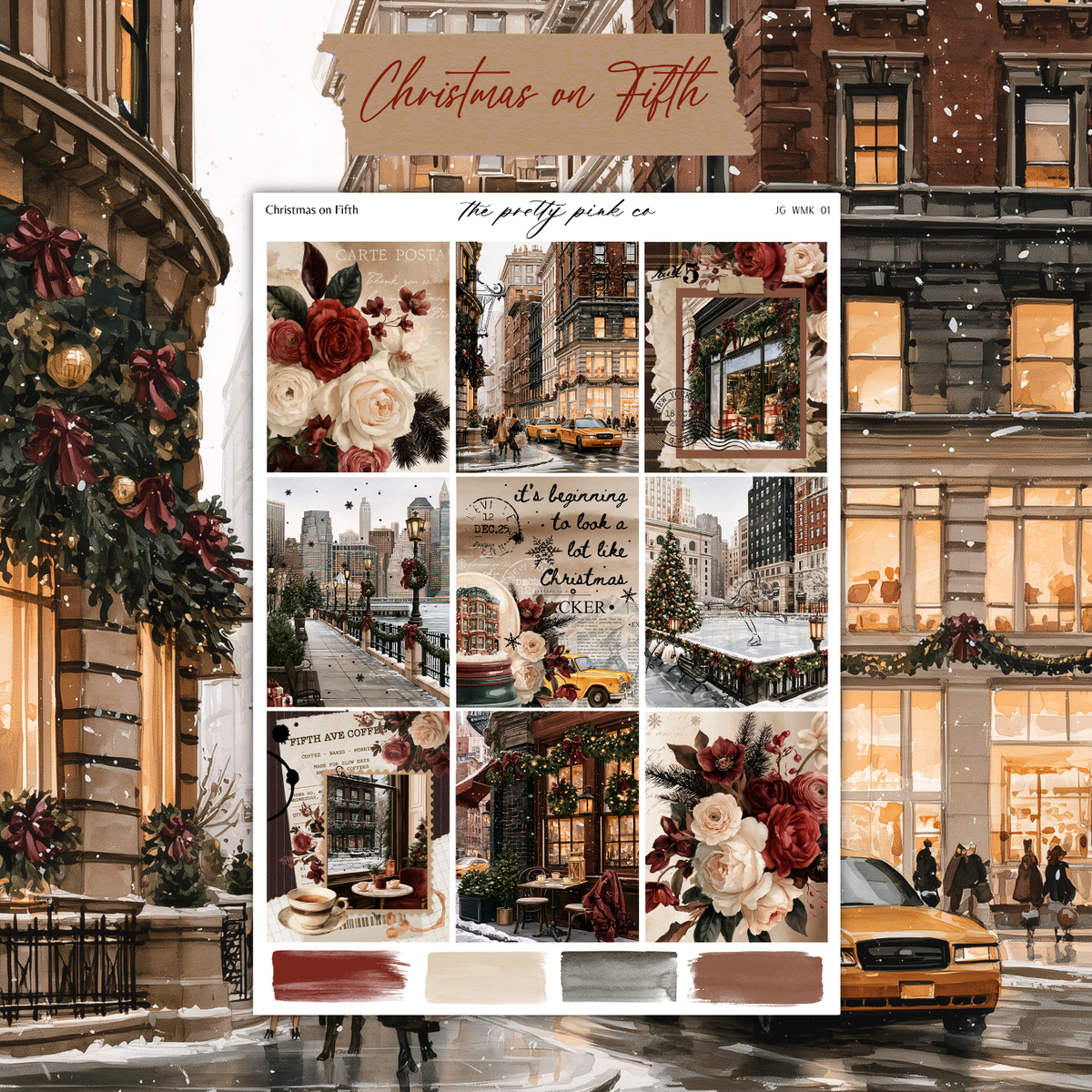 The image is a collage of various Christmas-themed images, including a snowy street scene, a decorated Christmas tree, and other festive elements.