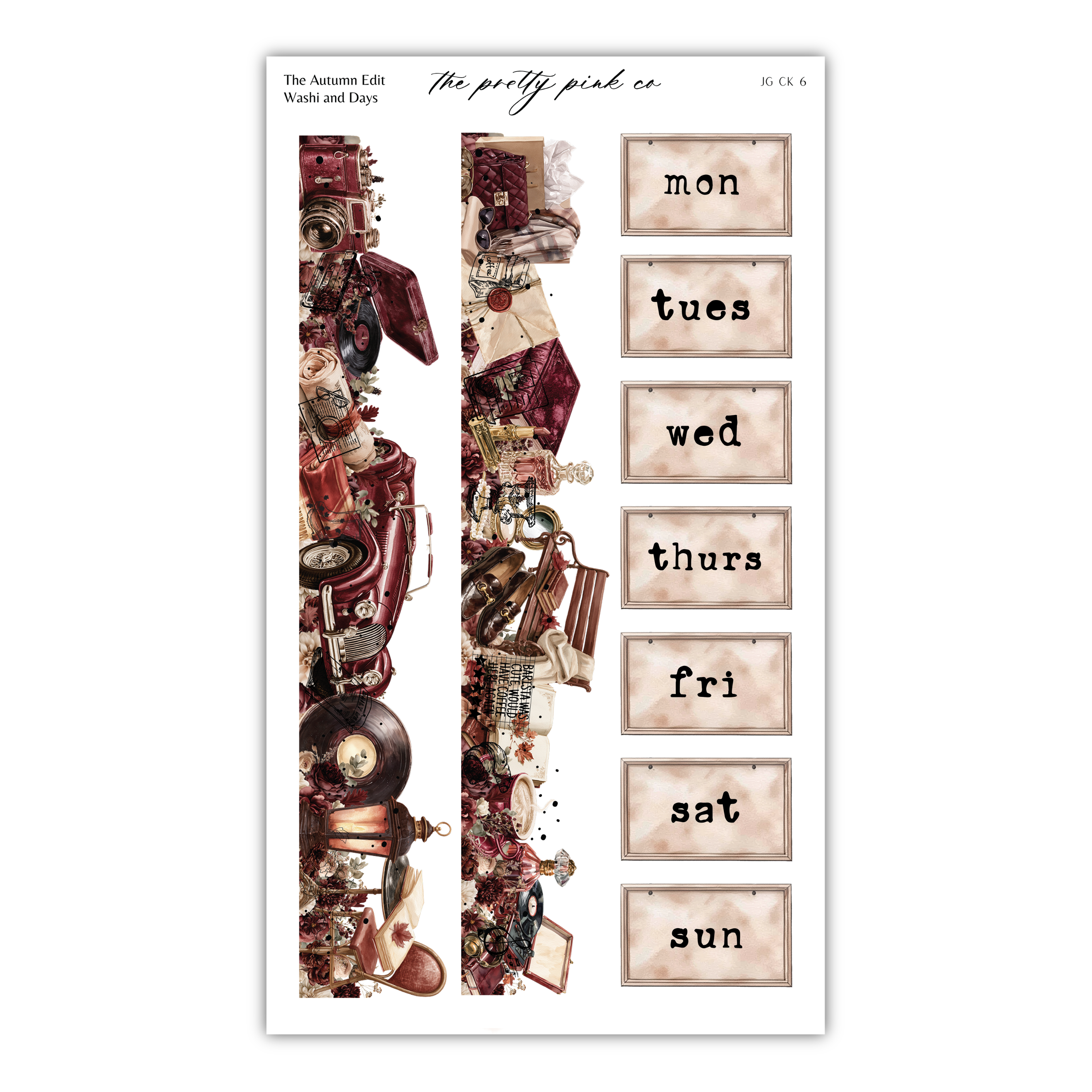 The image is a collage of various objects, including a clock, a lamp, and other decorative items, arranged in a vertical column. The objects are displayed in different colors and sizes, creating a visually interesting and diverse composition.