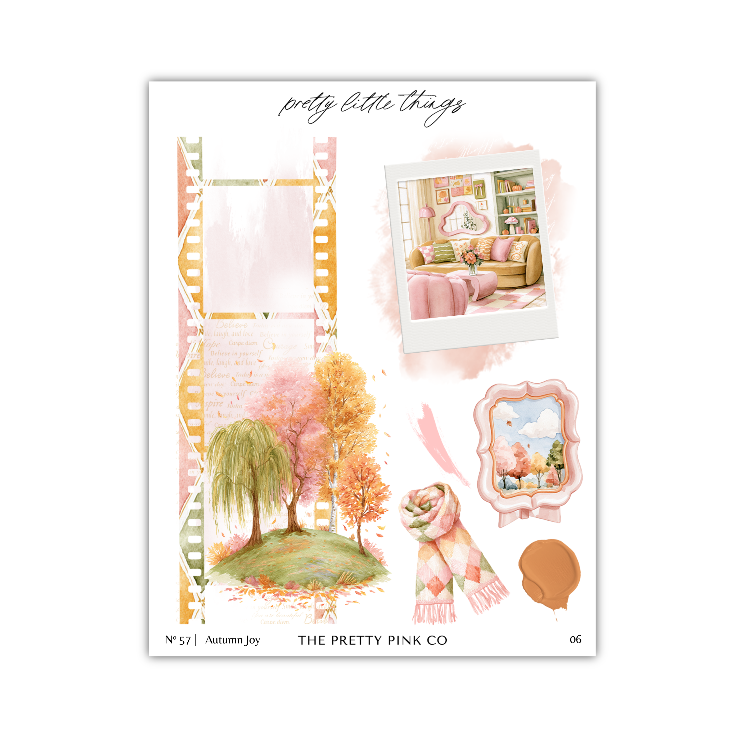 The image is a collage of various elements, including a tree, a house, a window, a mirror, and a scarf. The collage appears to be a creative arrangement of different objects and scenes, possibly intended for a scrapbook or a decorative piece.