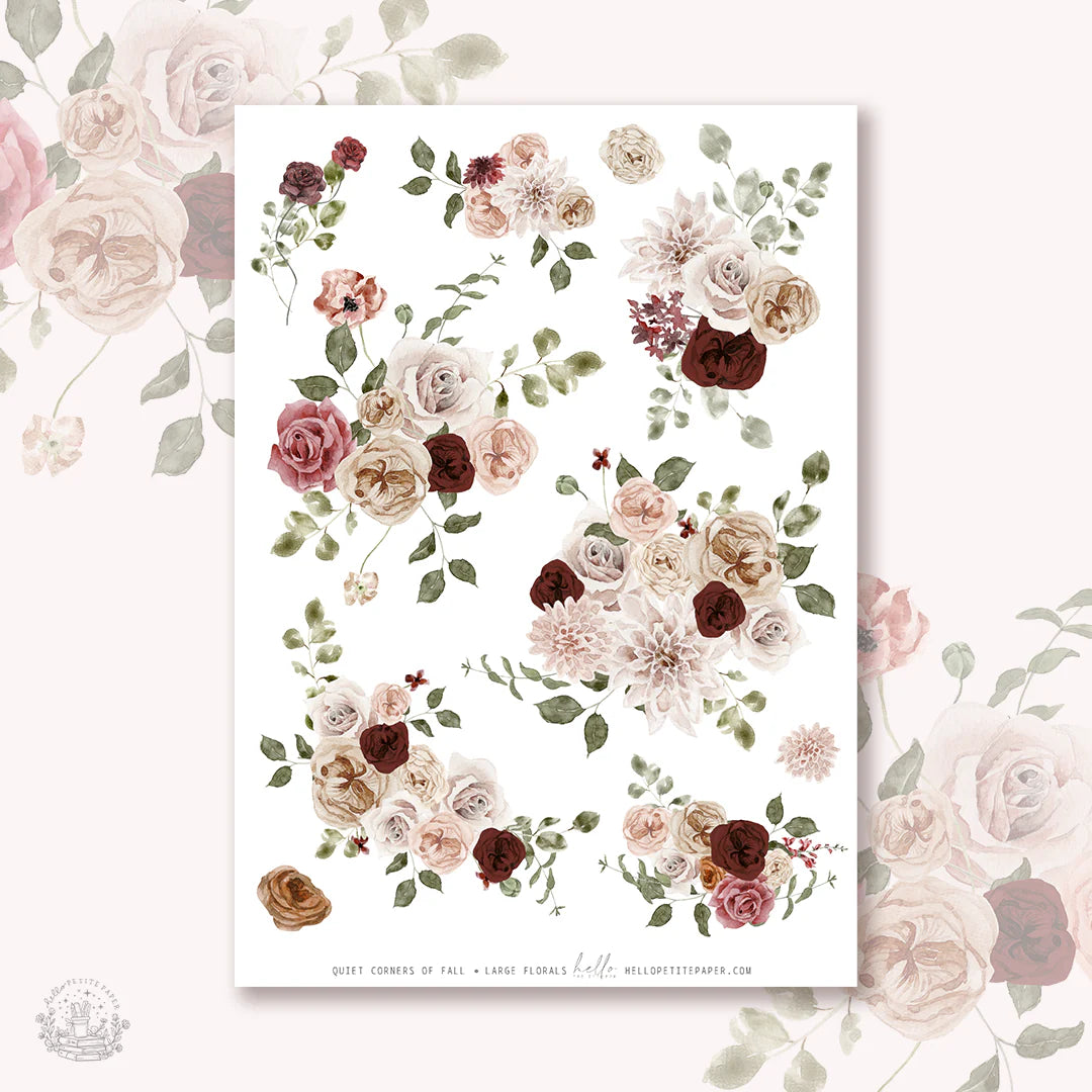 The image is a collage of various floral arrangements, including roses, chrysanthemums, and other flowers, against a light pink background.